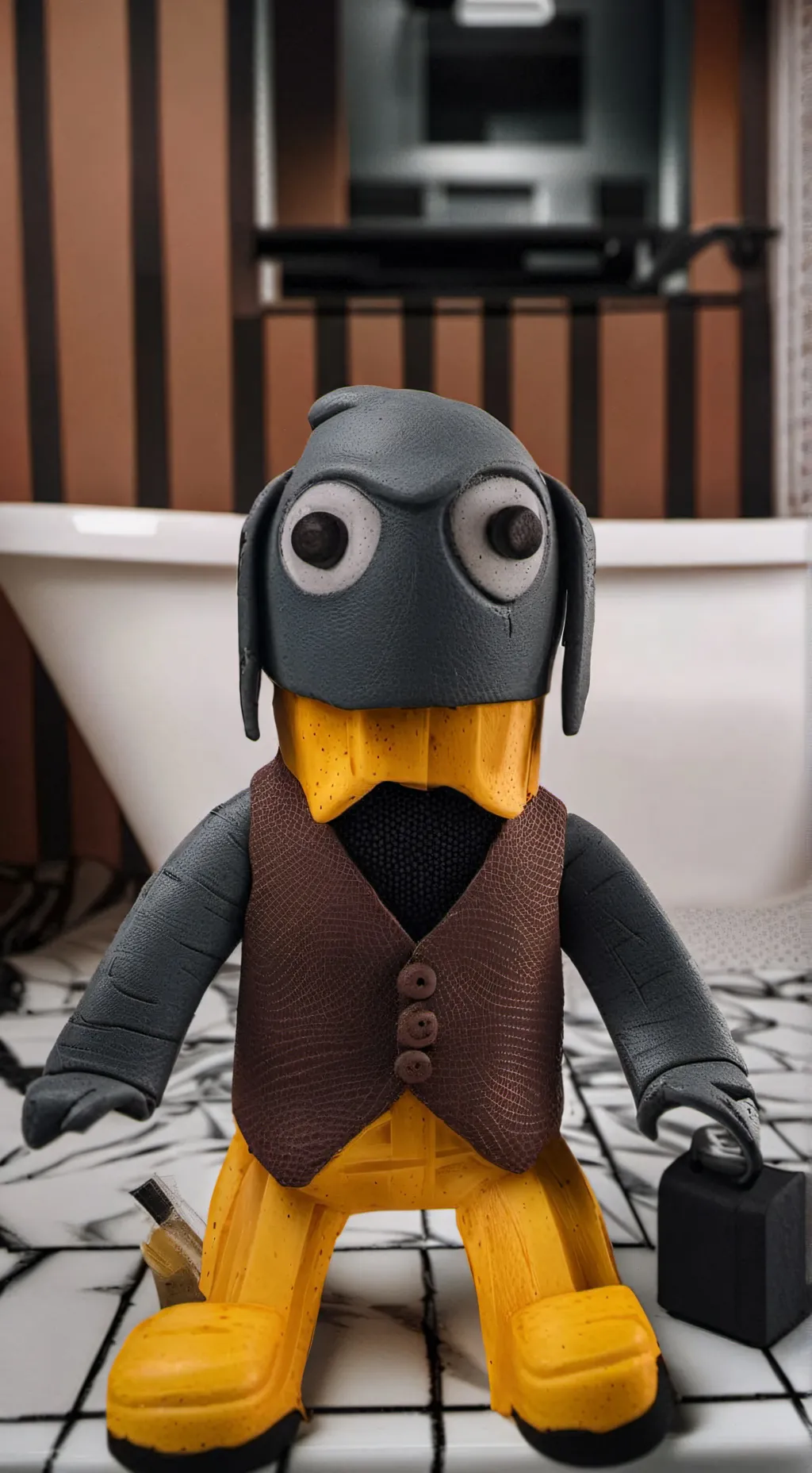 ai character: Blot en el baño background