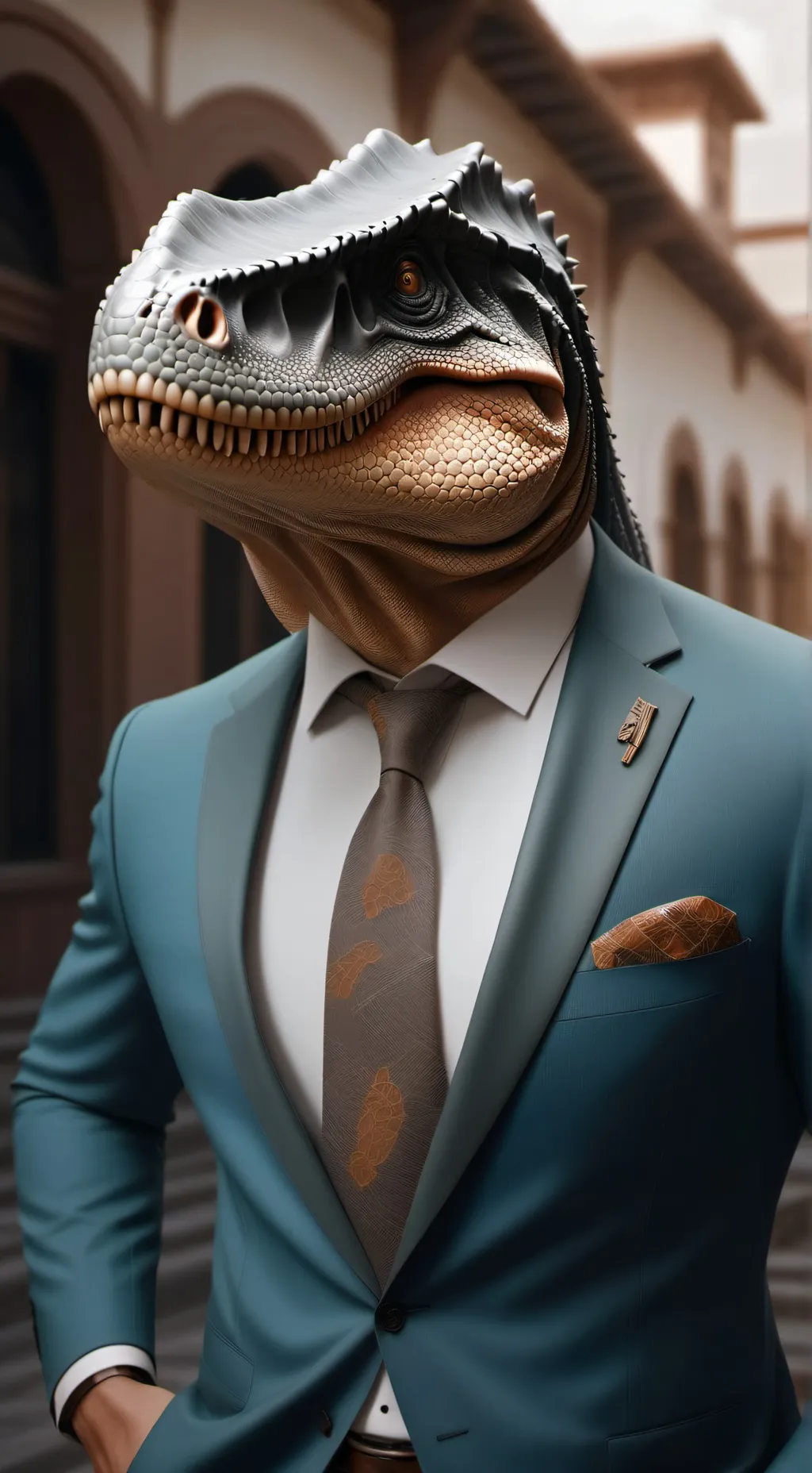 ai character: Dinosaurio fino 🤑👍 background