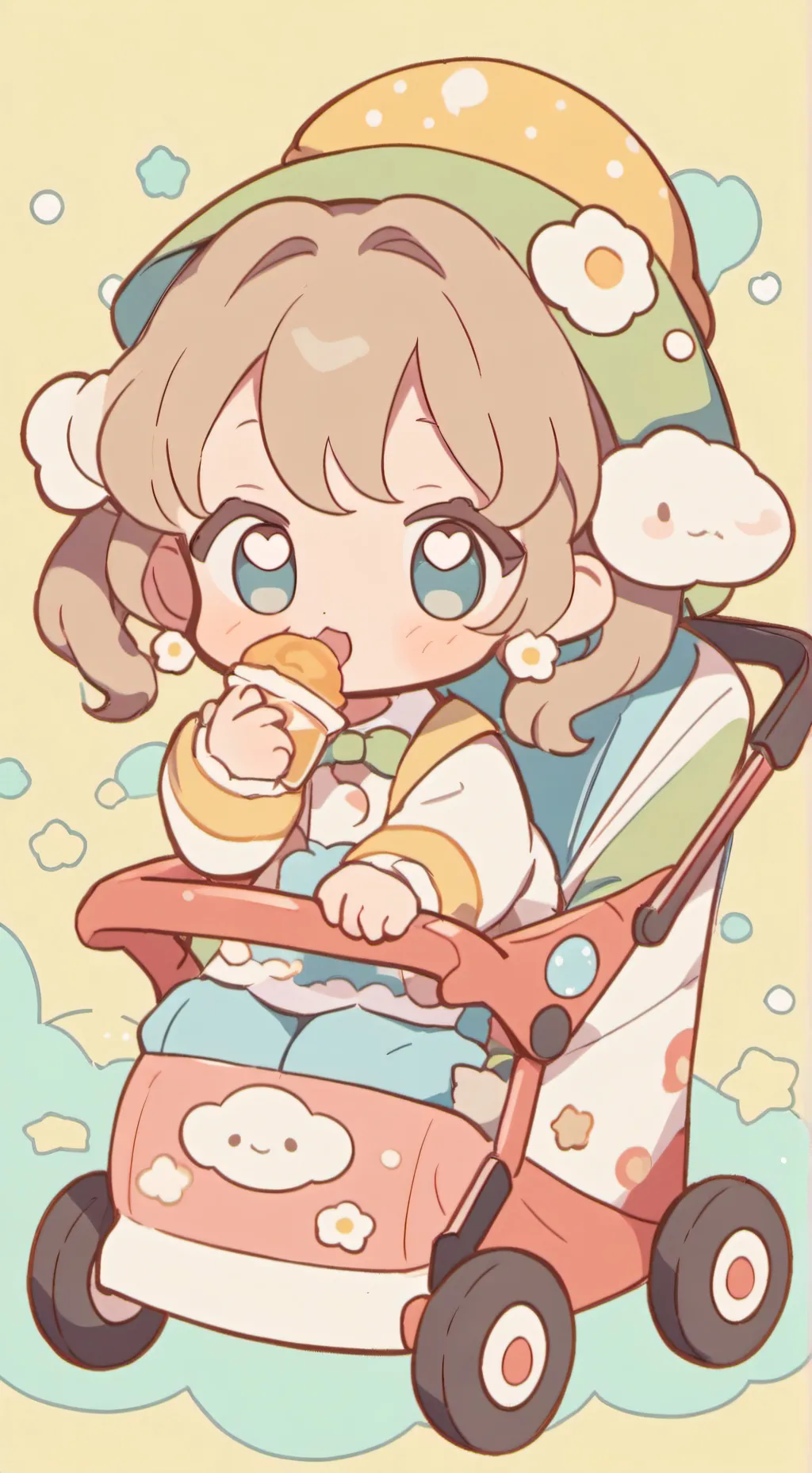 ai character: Bebita en carrito  background