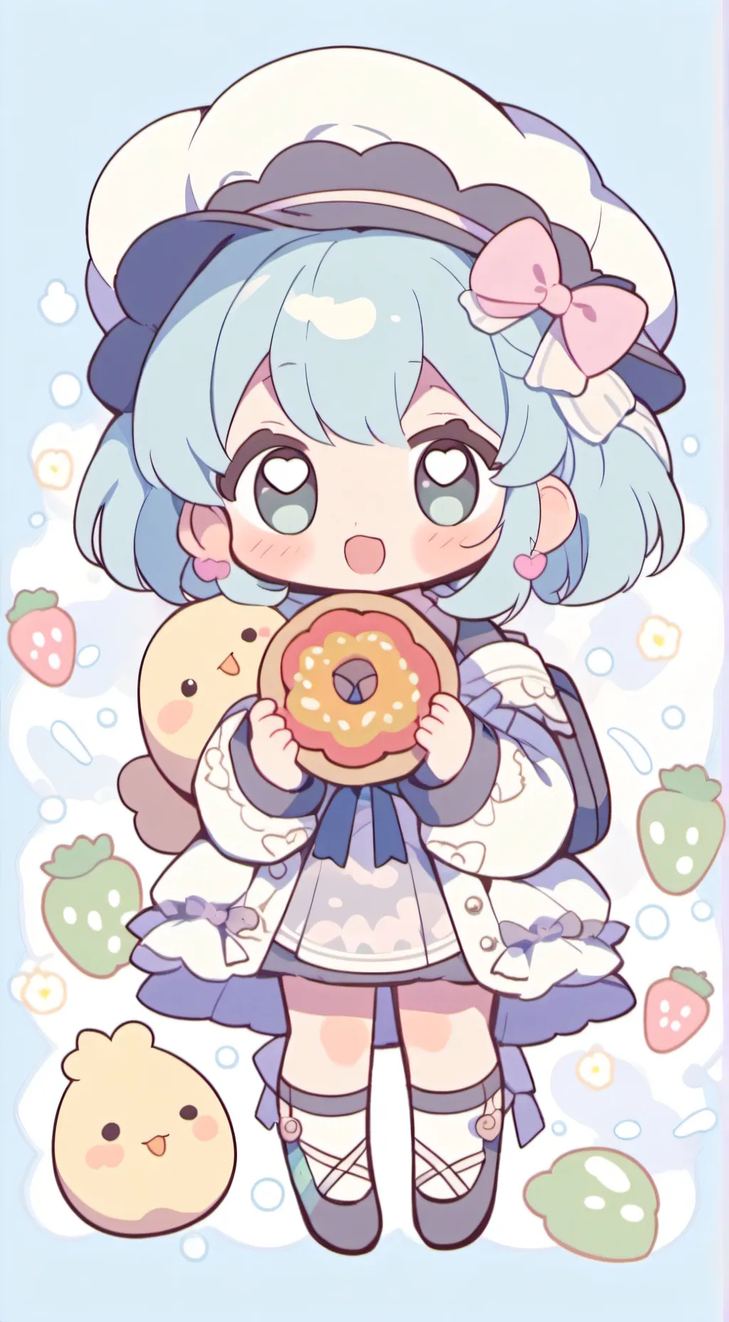 ai character: Bebita comiendo  background