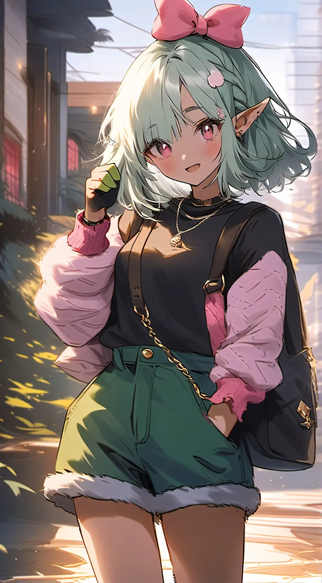 ai character: 🤍🩷🎸Chica💚🍕💜 background