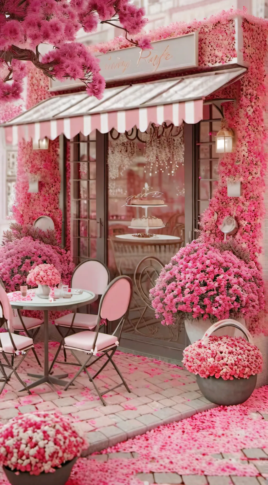 ai character: pink cafe background