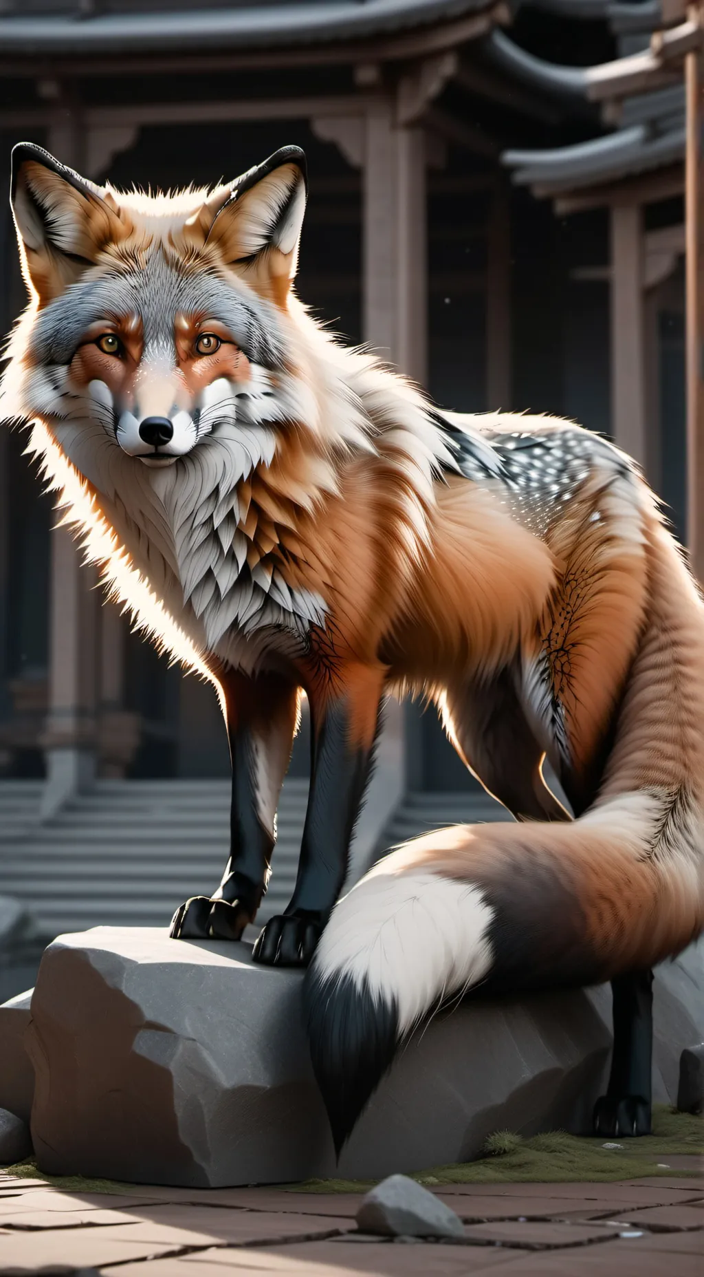 ai character: giant fox  background