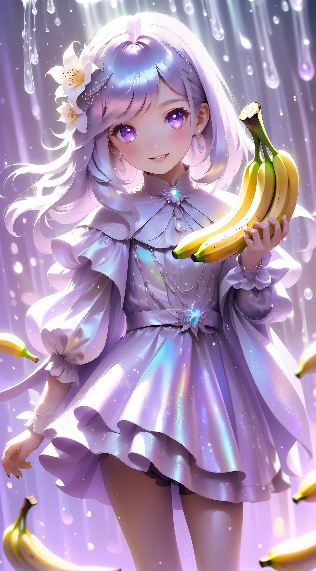 ai character: mia with banana's  background