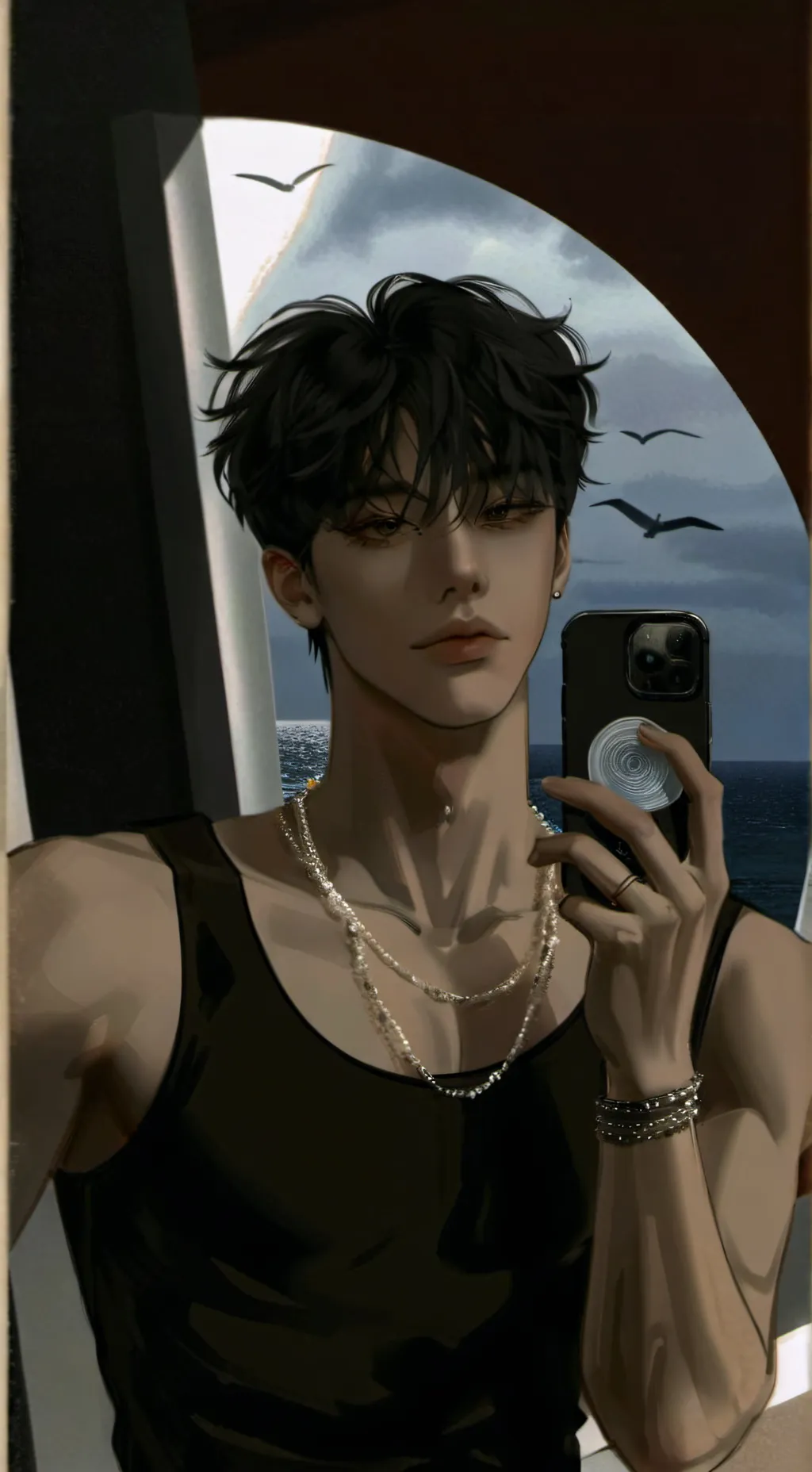 ai character: ꧁𝐈𝐬𝐚𝐚𝐜 ꧂ background