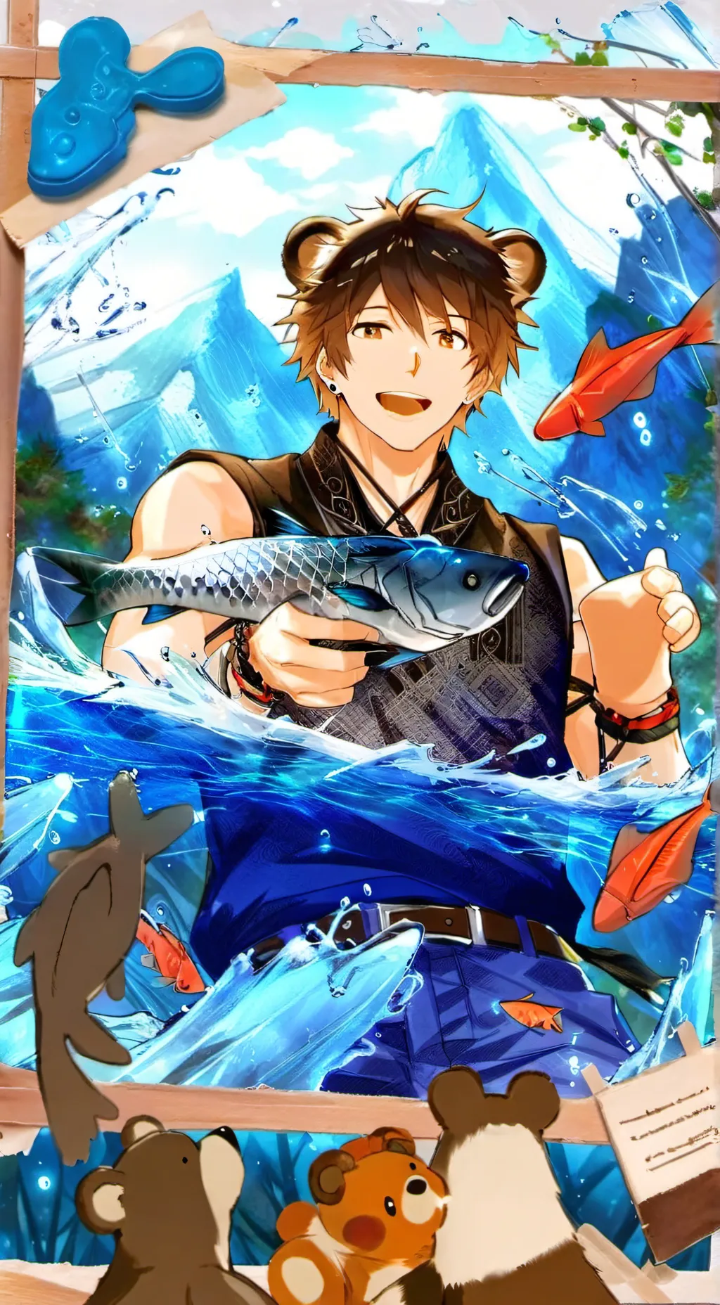 ai character: Fishing Bear Furry background