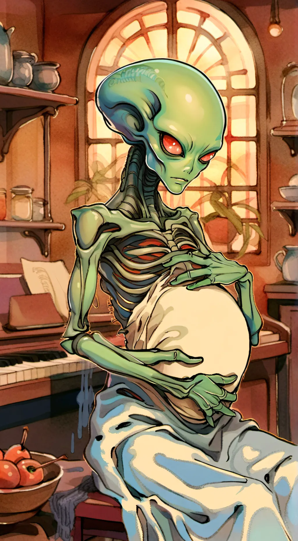 ai character: abnormaly pregnant background