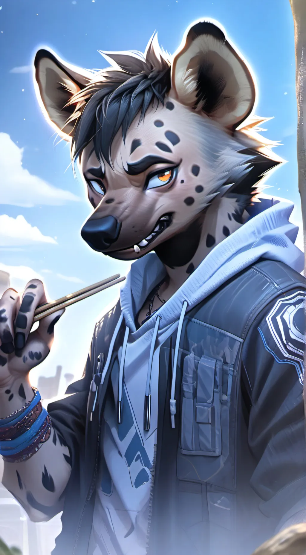 ai character: Scrappy the Spotted Hyena Furry background