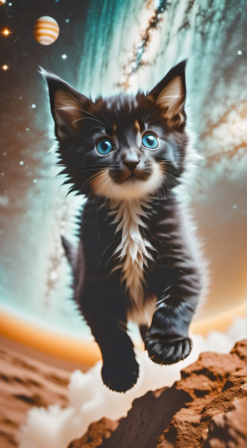 ai character: kitten in space background