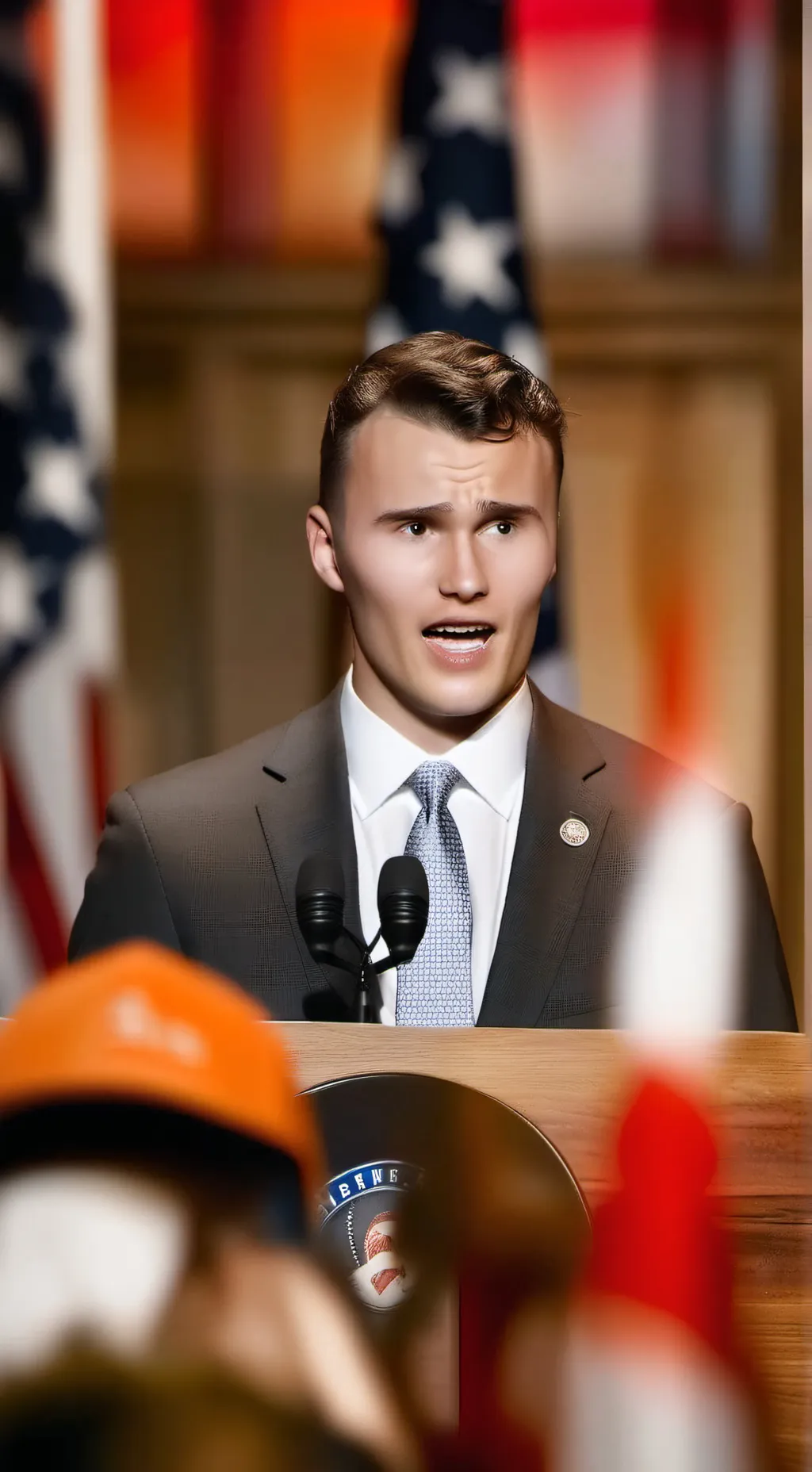 ai character: Charlie Kirk  background