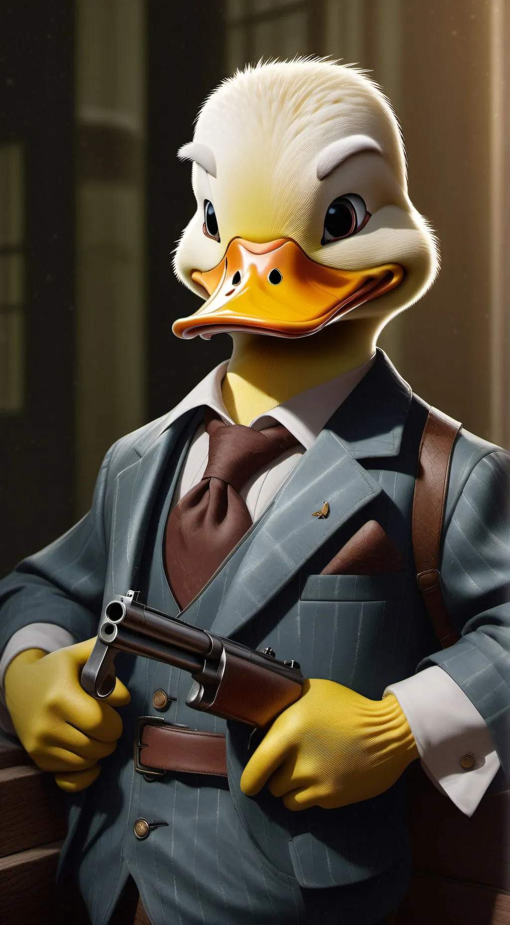 ai character: Duck with gun o: background