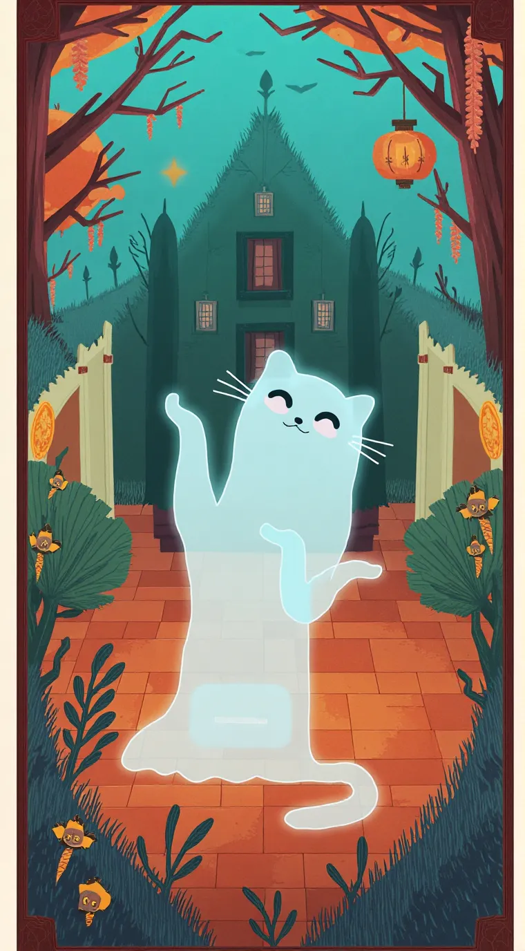 ai character: Ghost cat  background