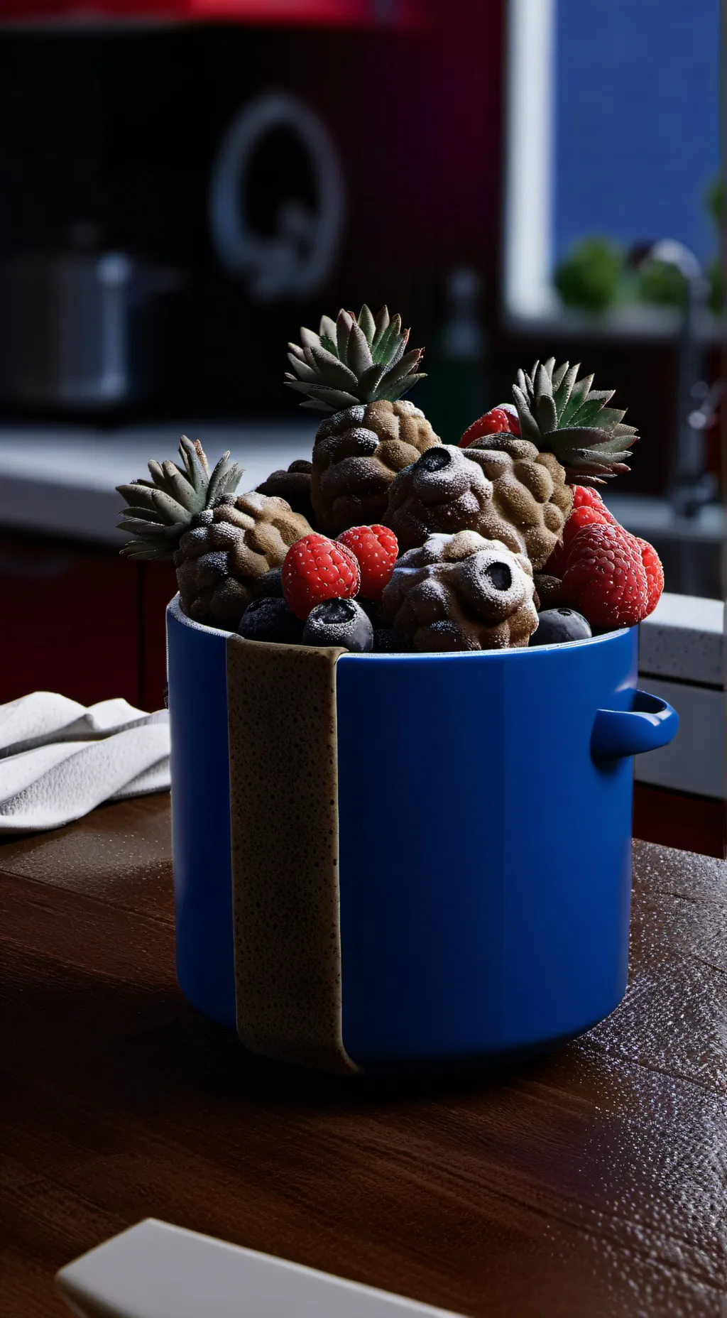 ai character: Fruit cake  background