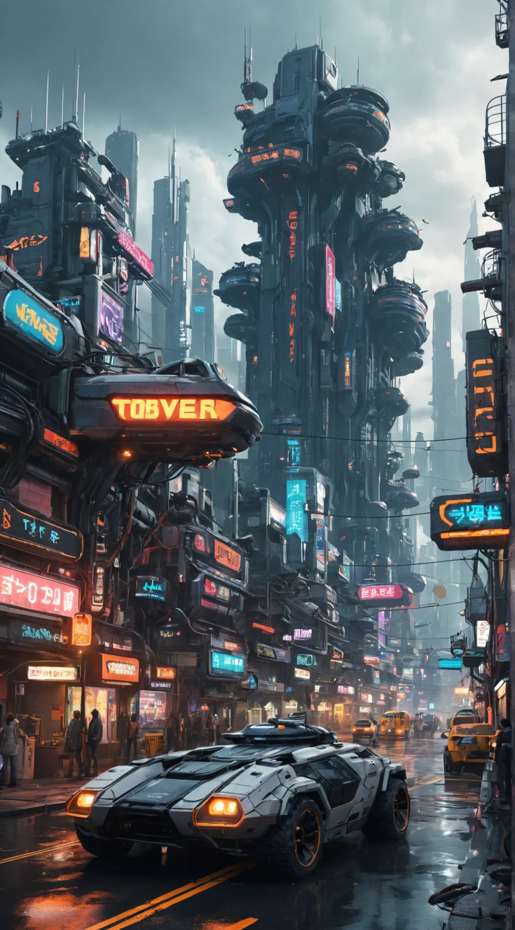 ai character: cyber city background