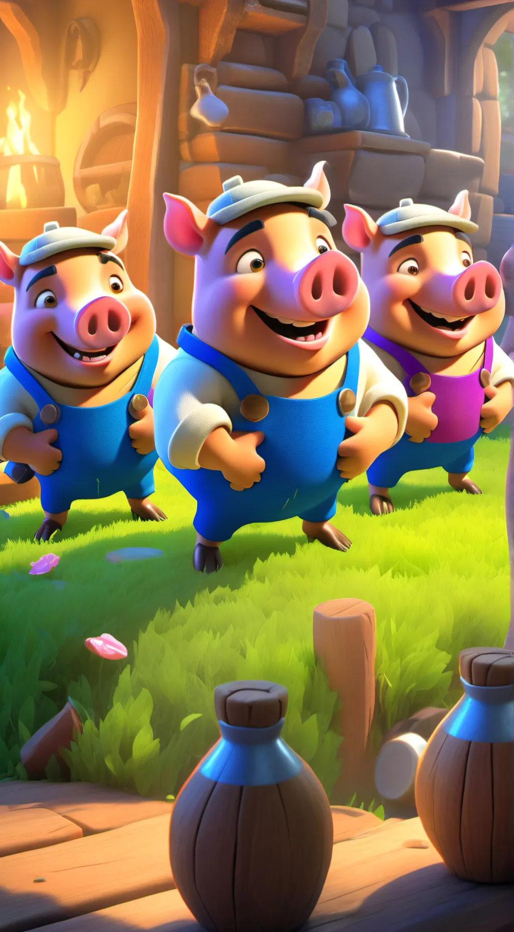 ai character: ￼The 3 Lil Pigs background