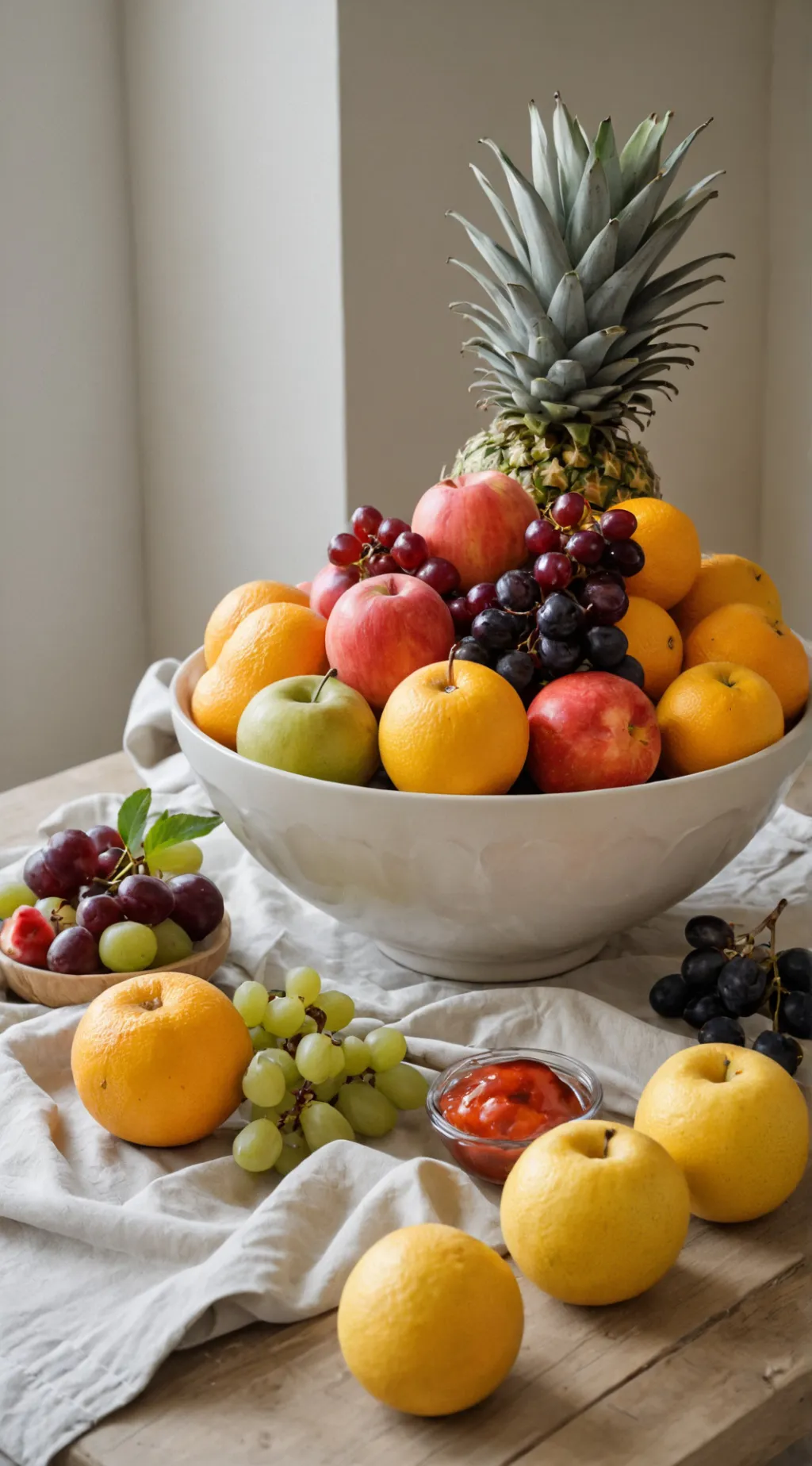 ai character: bowl of fruits background