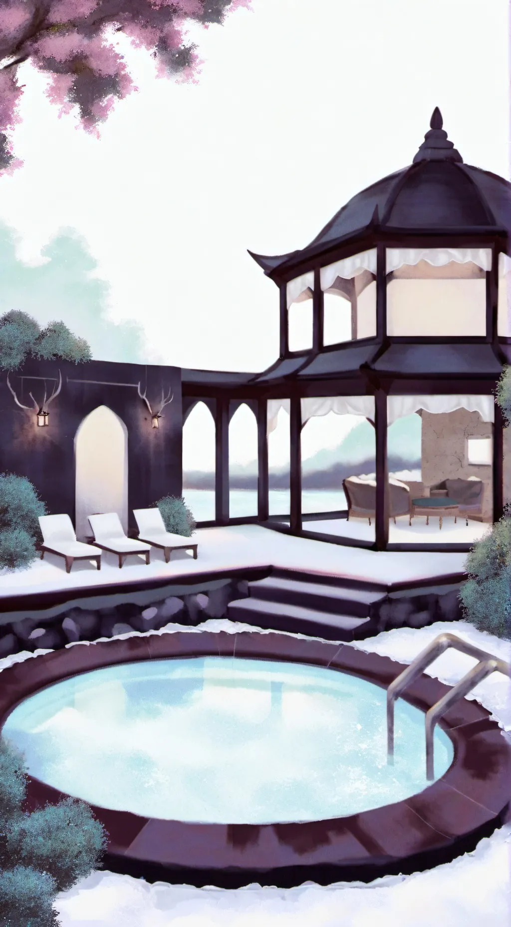 ai character: Kny pool day background