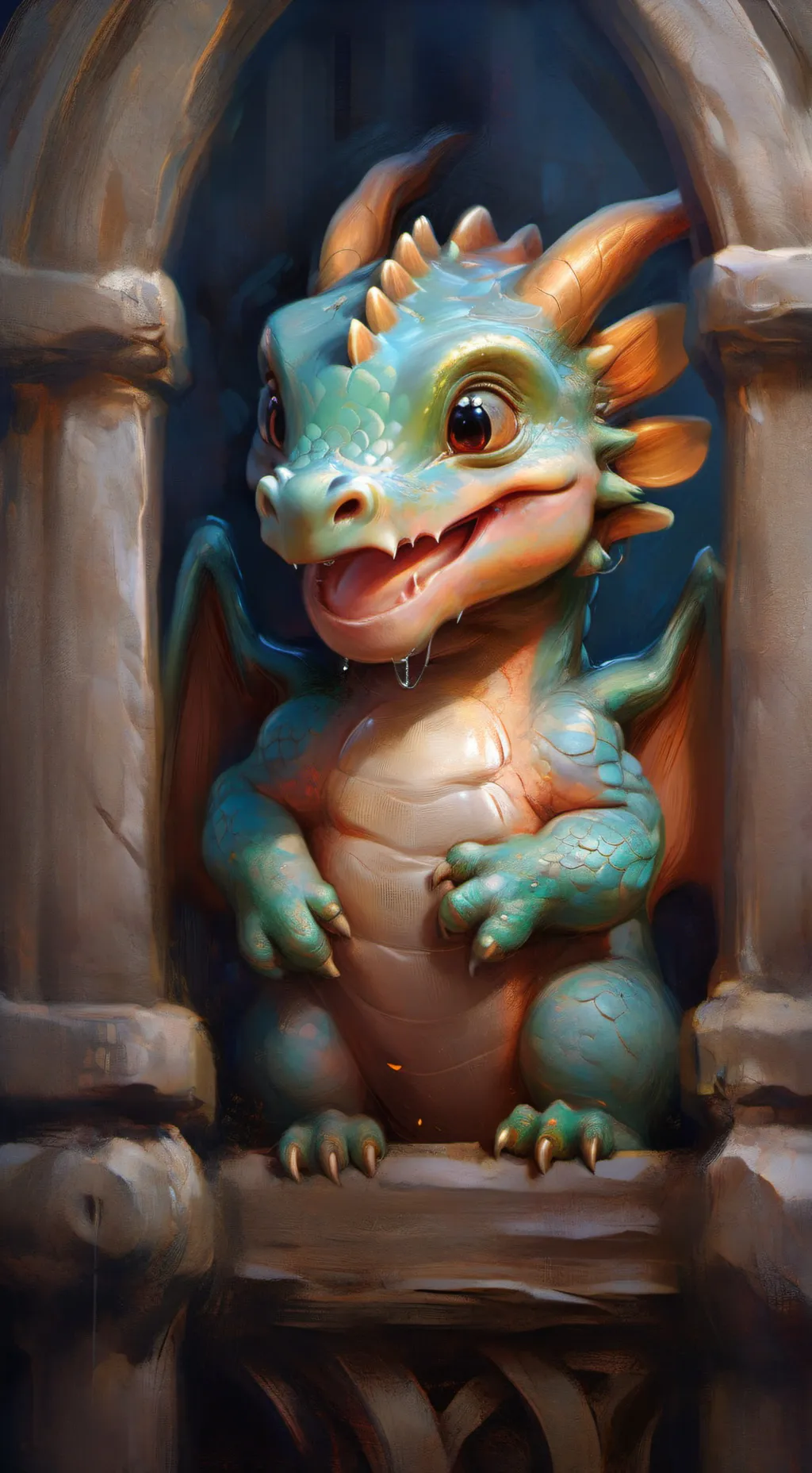 ai character: Baby dragon cage background