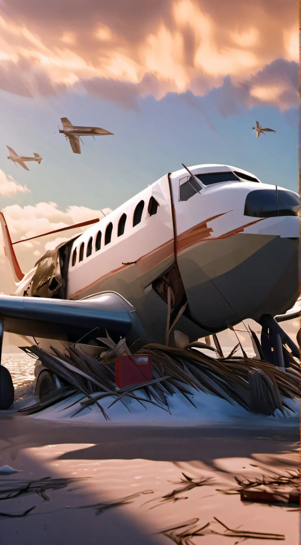 ai character: a plane crash background