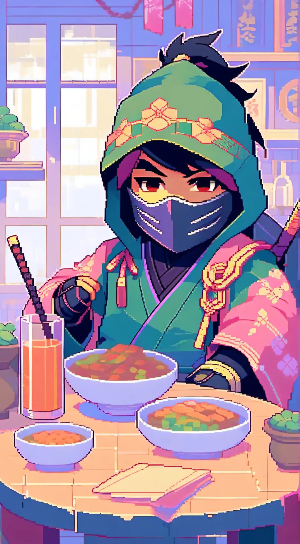 ai character: Ninjago restaurant background