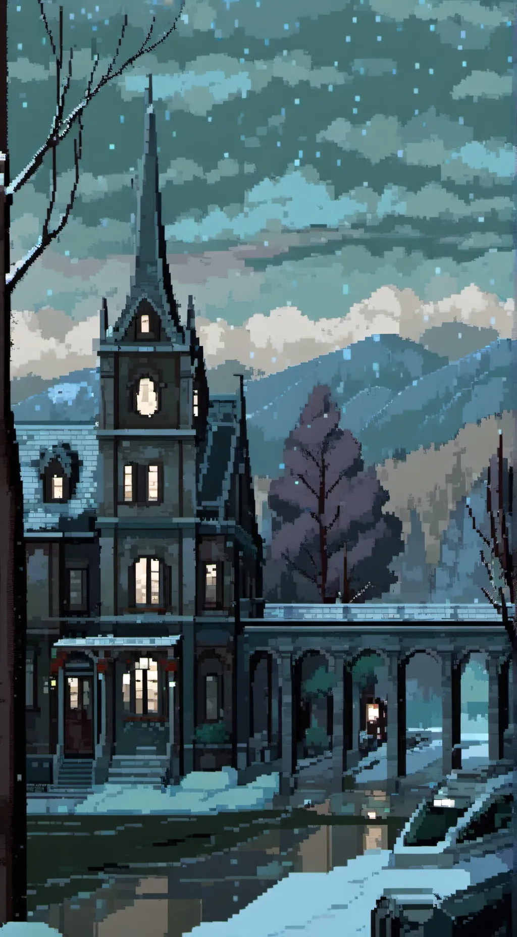 ai character: SC snow day  background