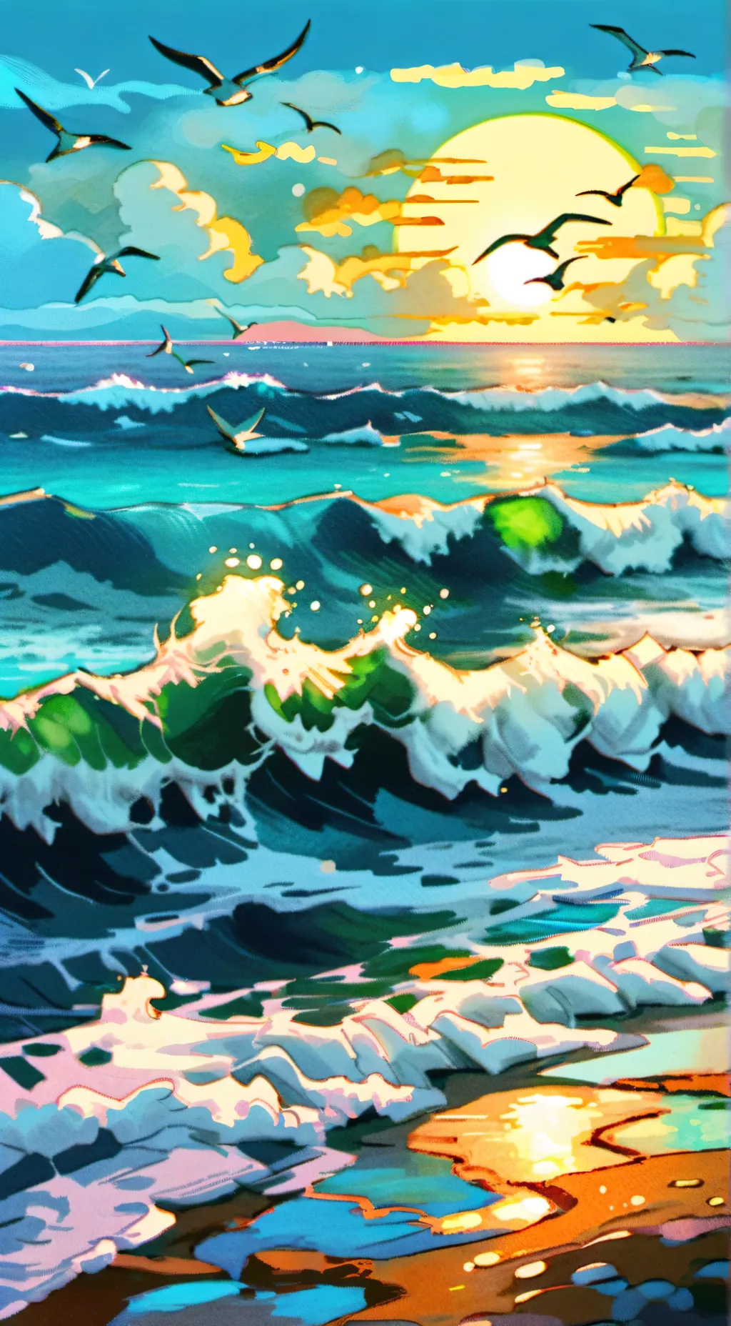 ai character: Kny beach background