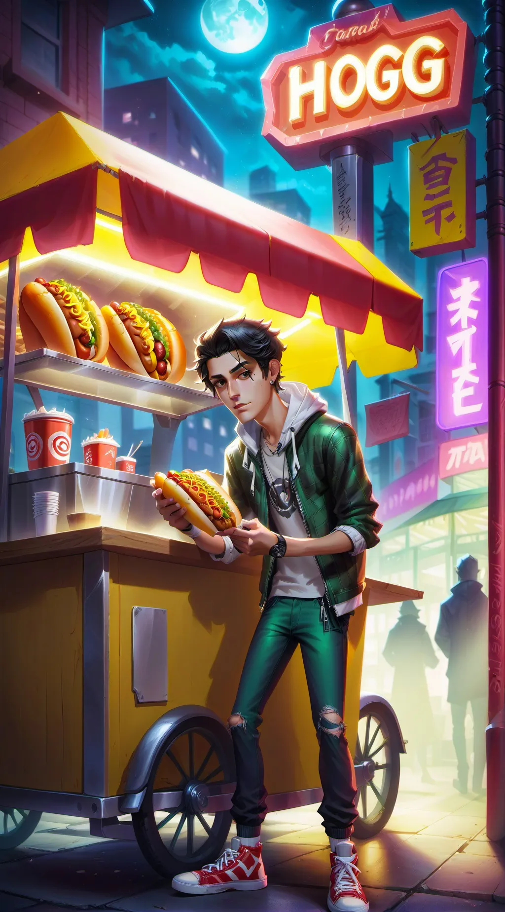 ai character: The Revenge of the Hotdog Tycoon background