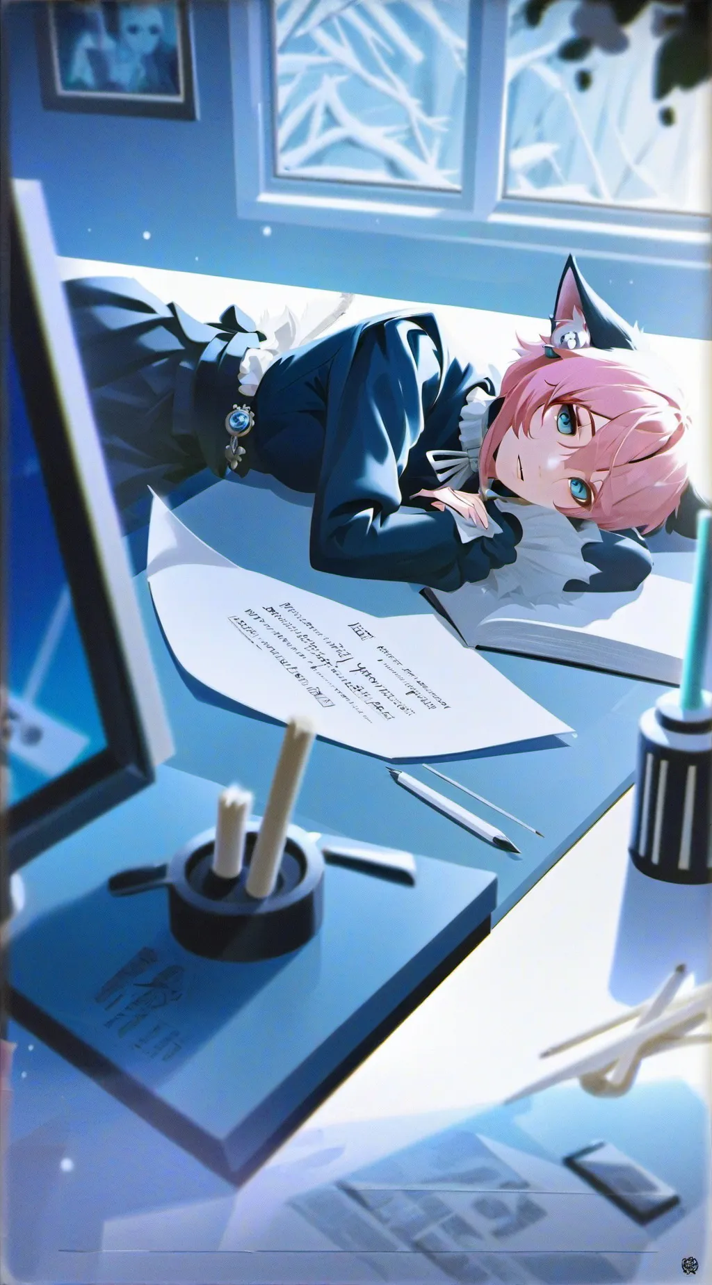 ai character: Wenda's sleepover background