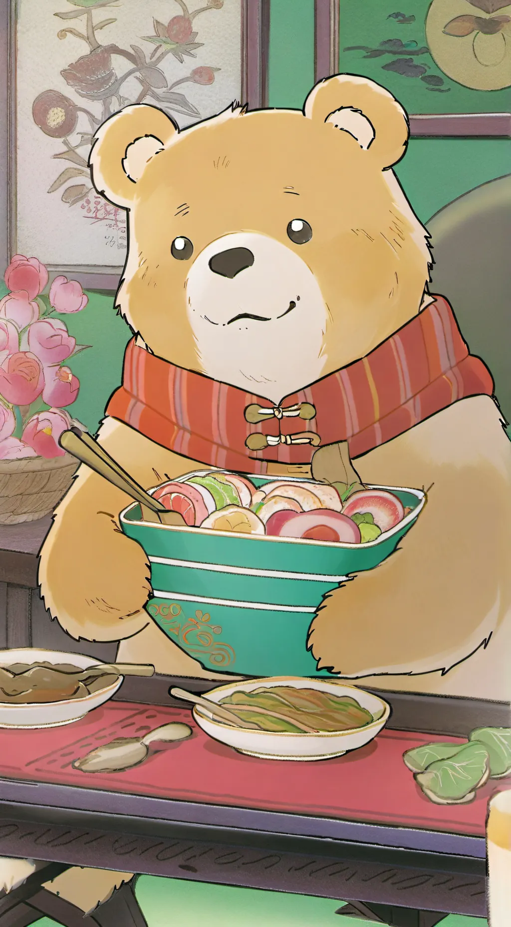 ai character: friendly bear background