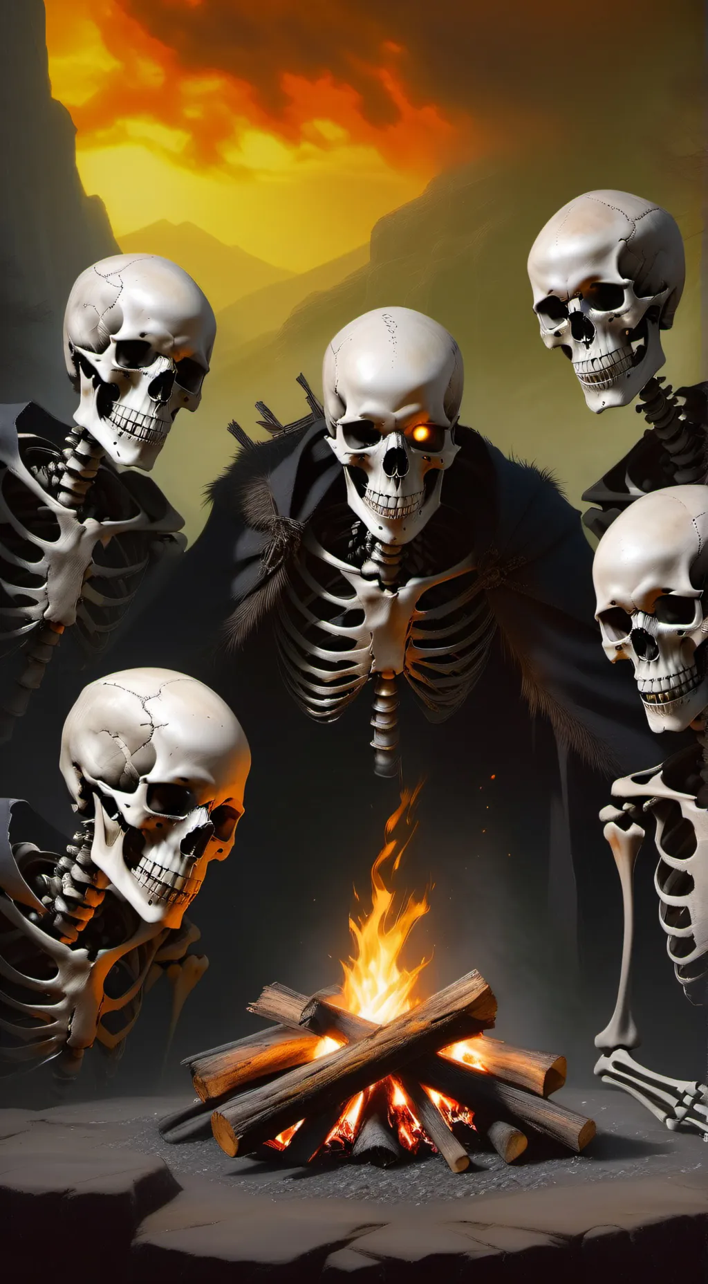 ai character: roasting skeletons background
