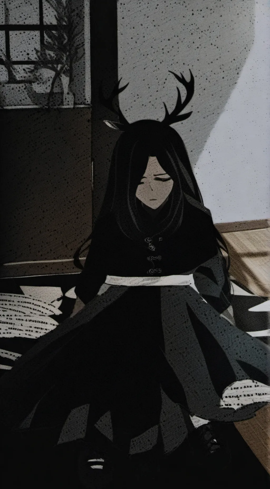 ai character: Sad Miss thavel.. background