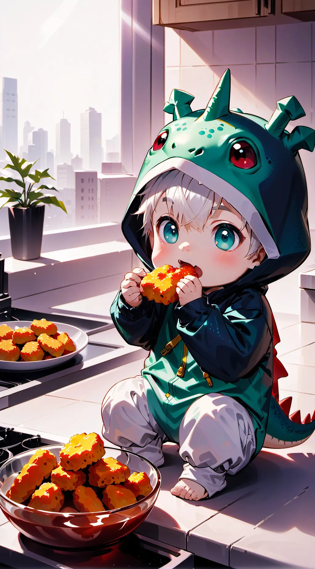 ai character:  nugget baby (ash) background