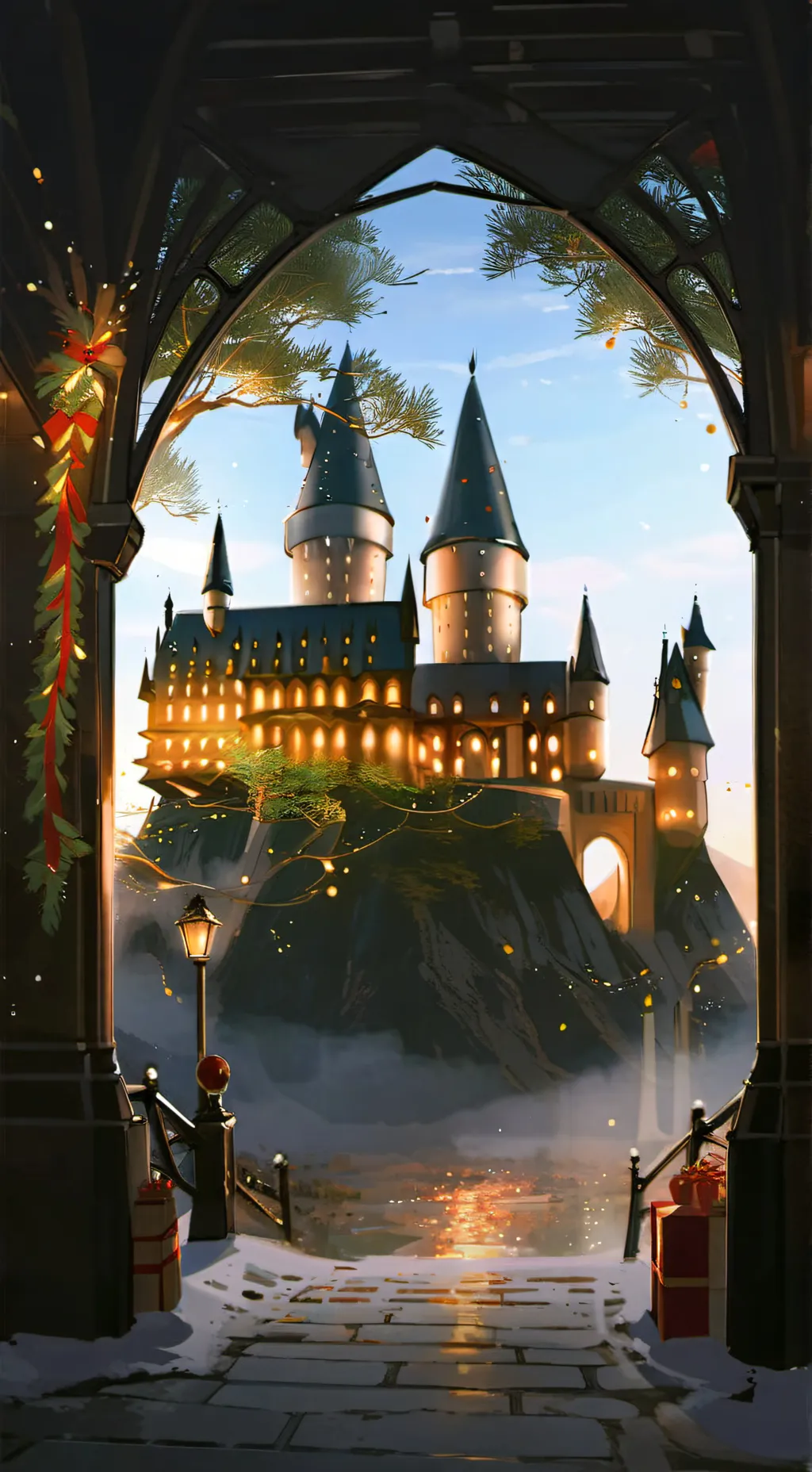 ai character: Hogwarts Christmas background