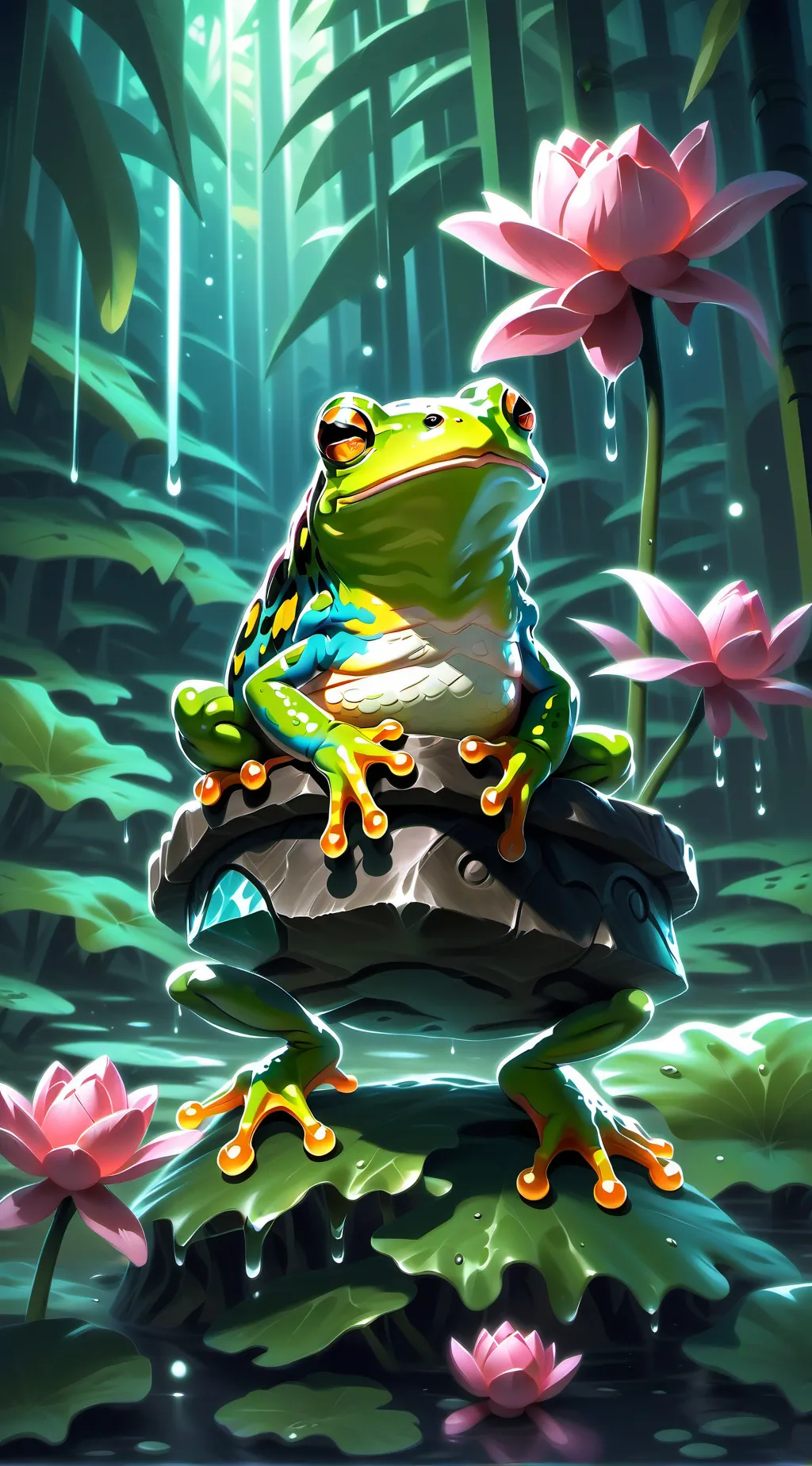 ai character: magical frog background
