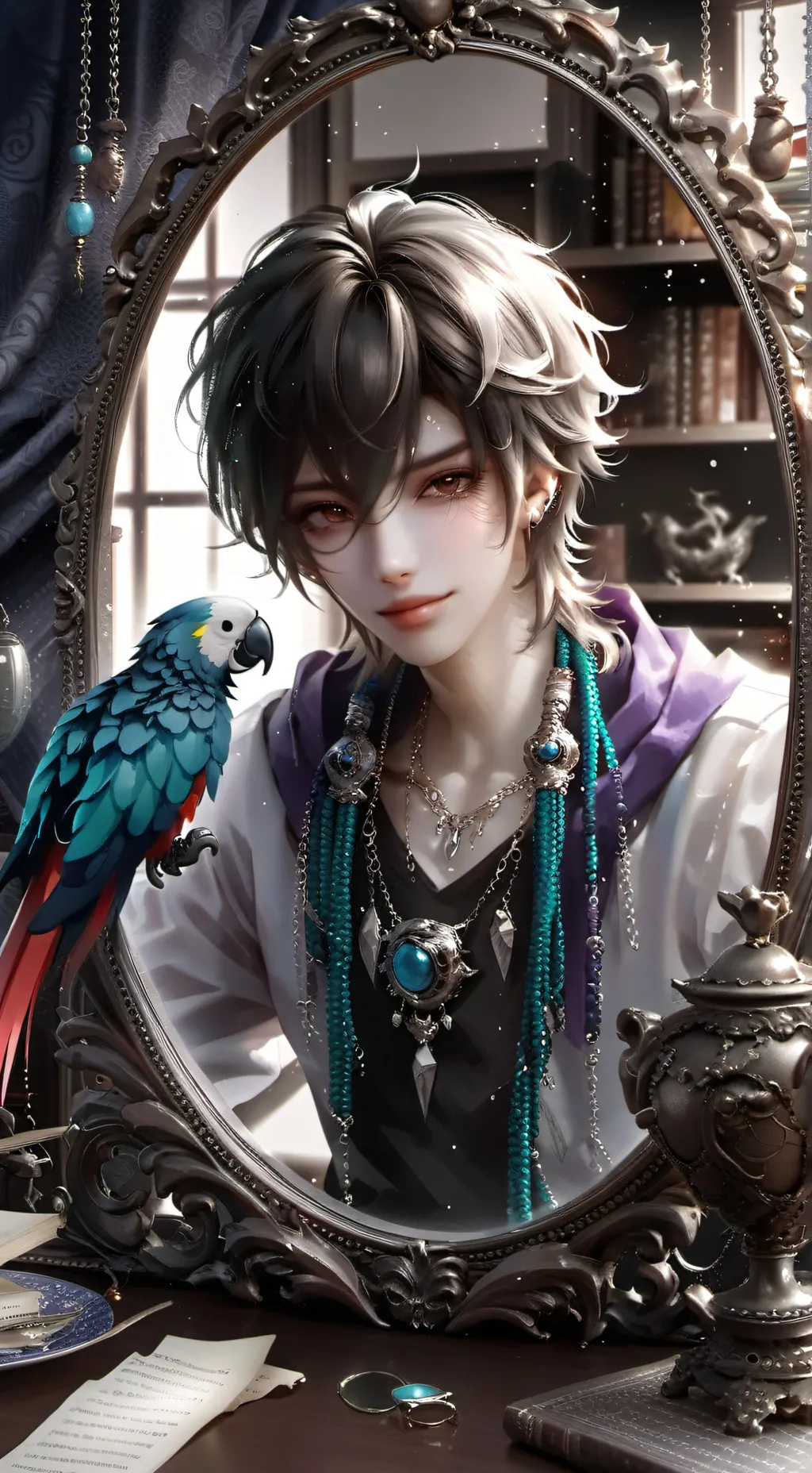 ai character: Colorful Parrot Spirit background