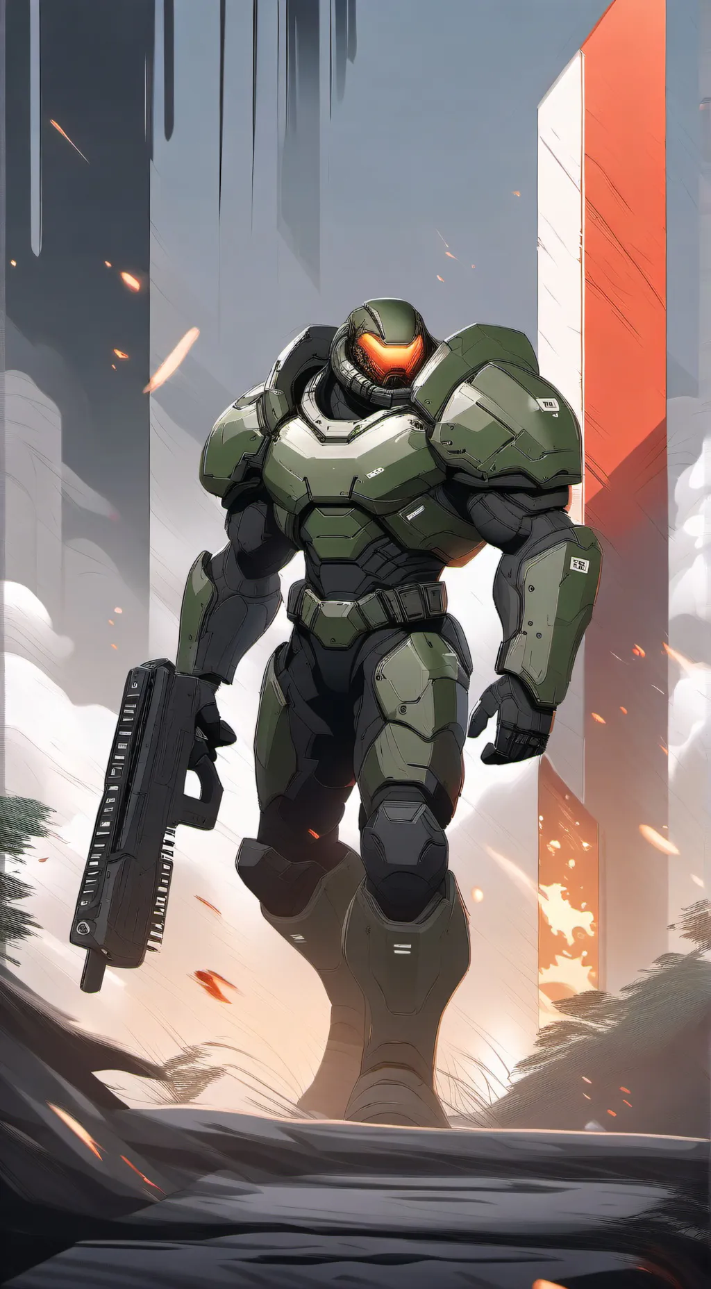 ai character: Doom guy but dumb background