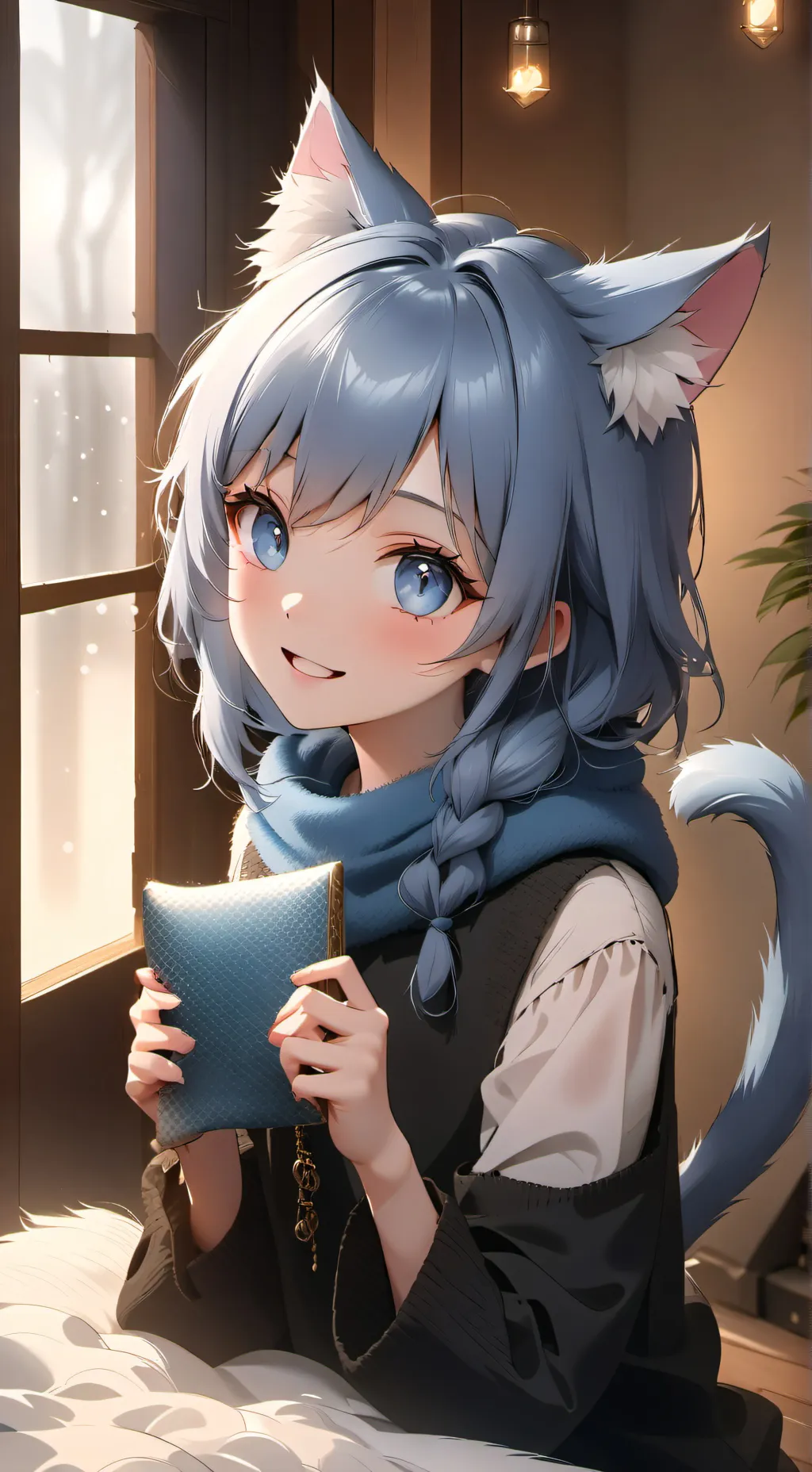 ai character: Blue Mist Feline Spirit background