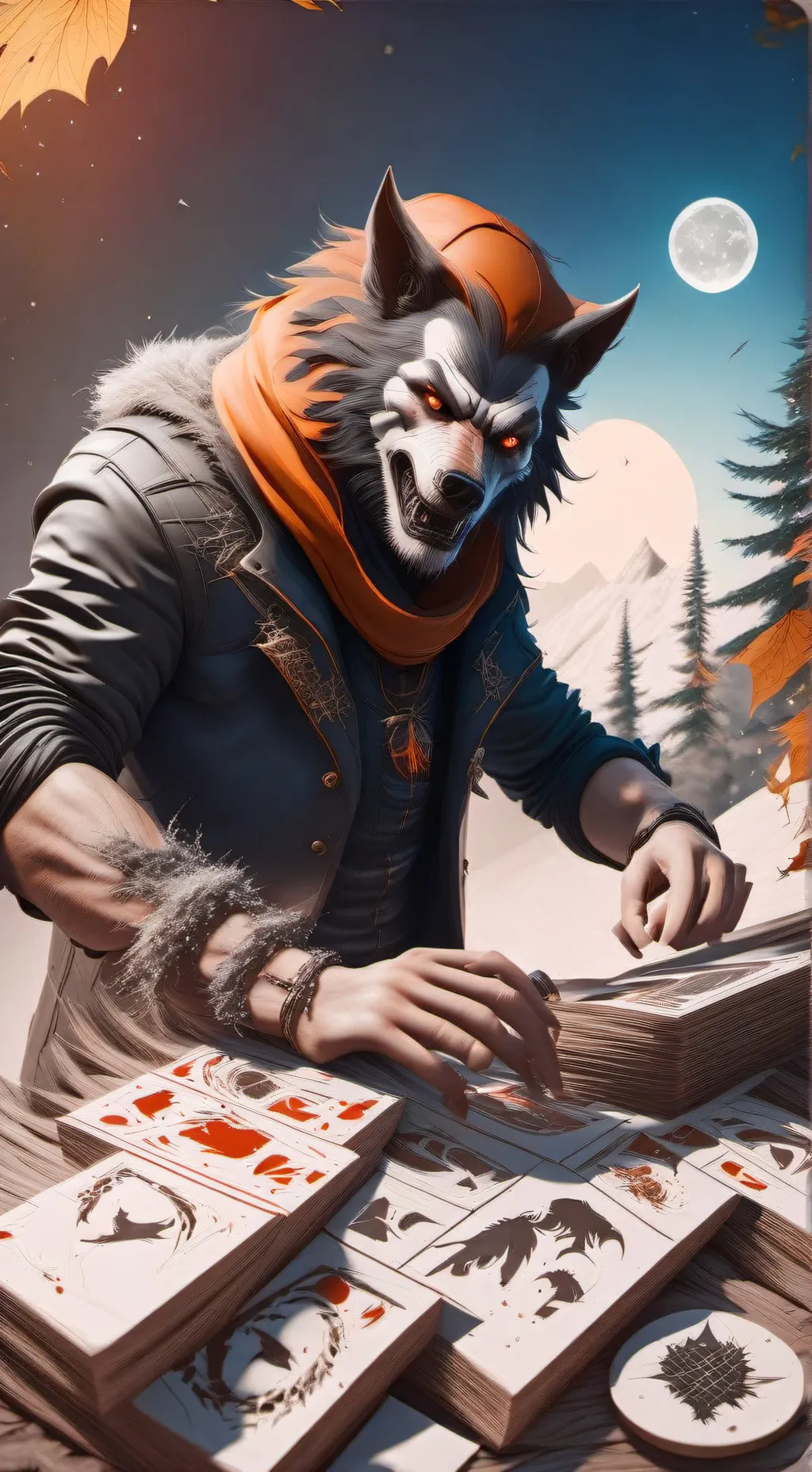 ai character: werewolf tarot background