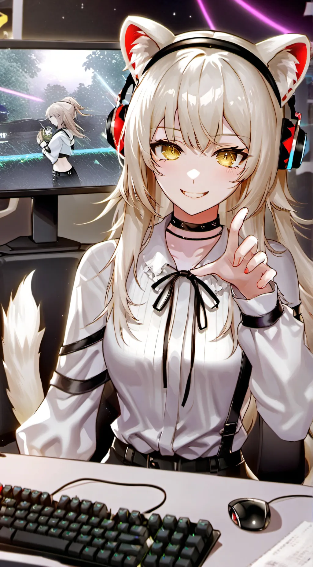 ai character: Gamer Girl Panther Spirit background