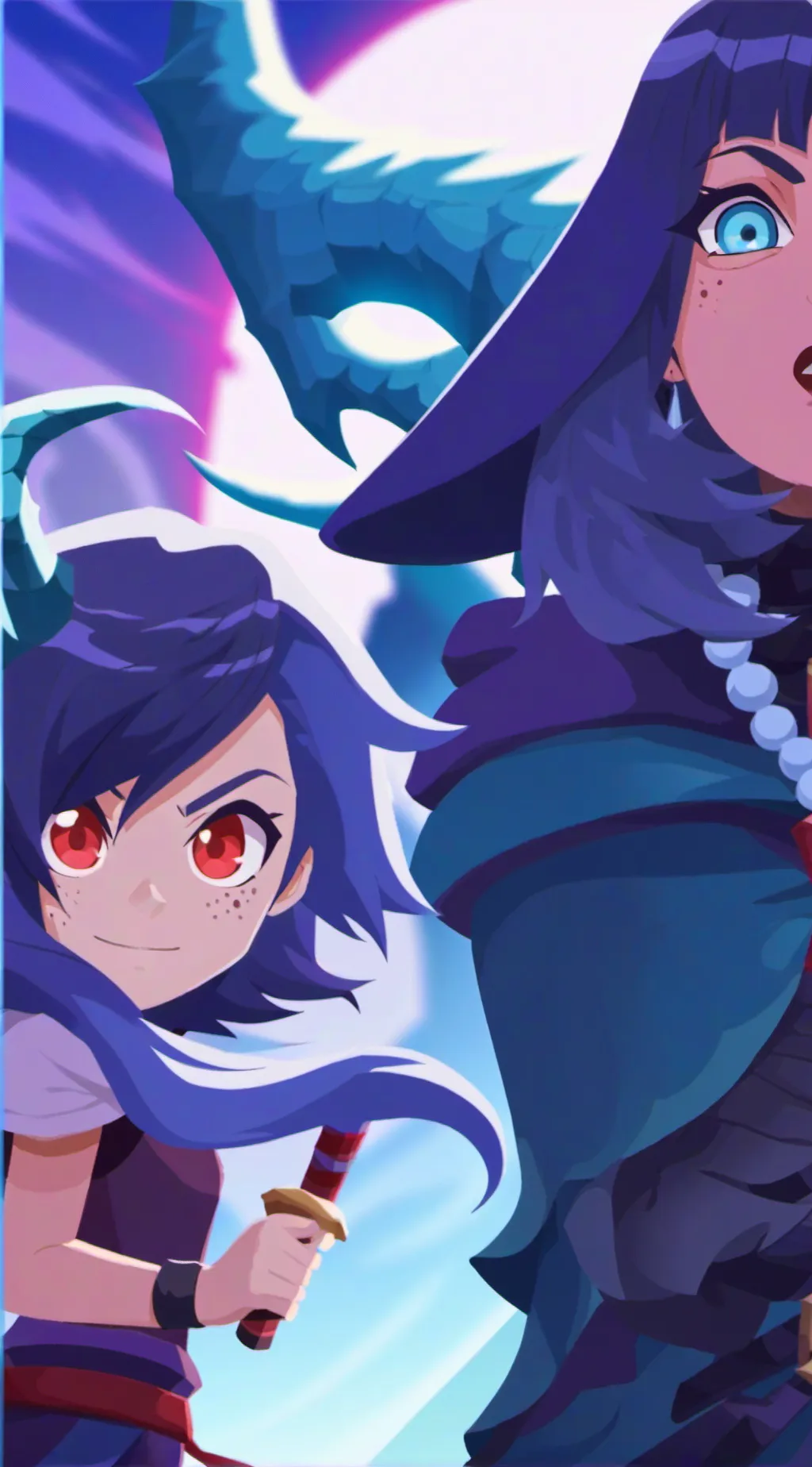 ai character: HUNTR/X but giant  background