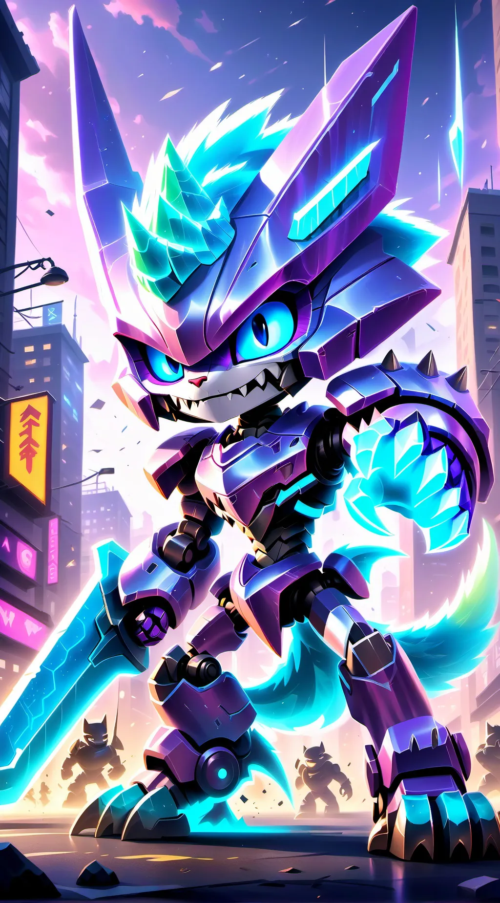 ai character: Chib Mecha-Catzila background