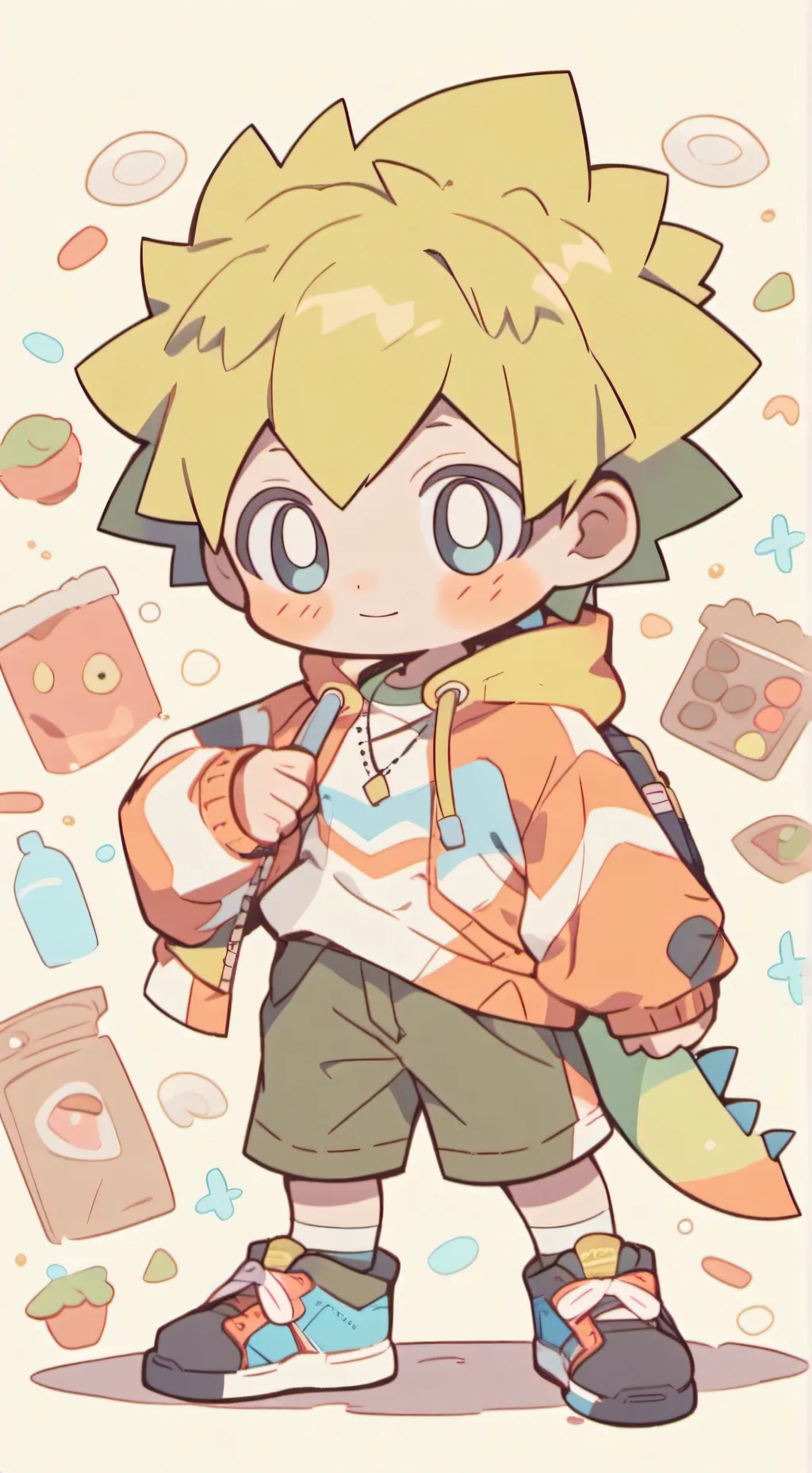 ai character: Dino kid and bro background