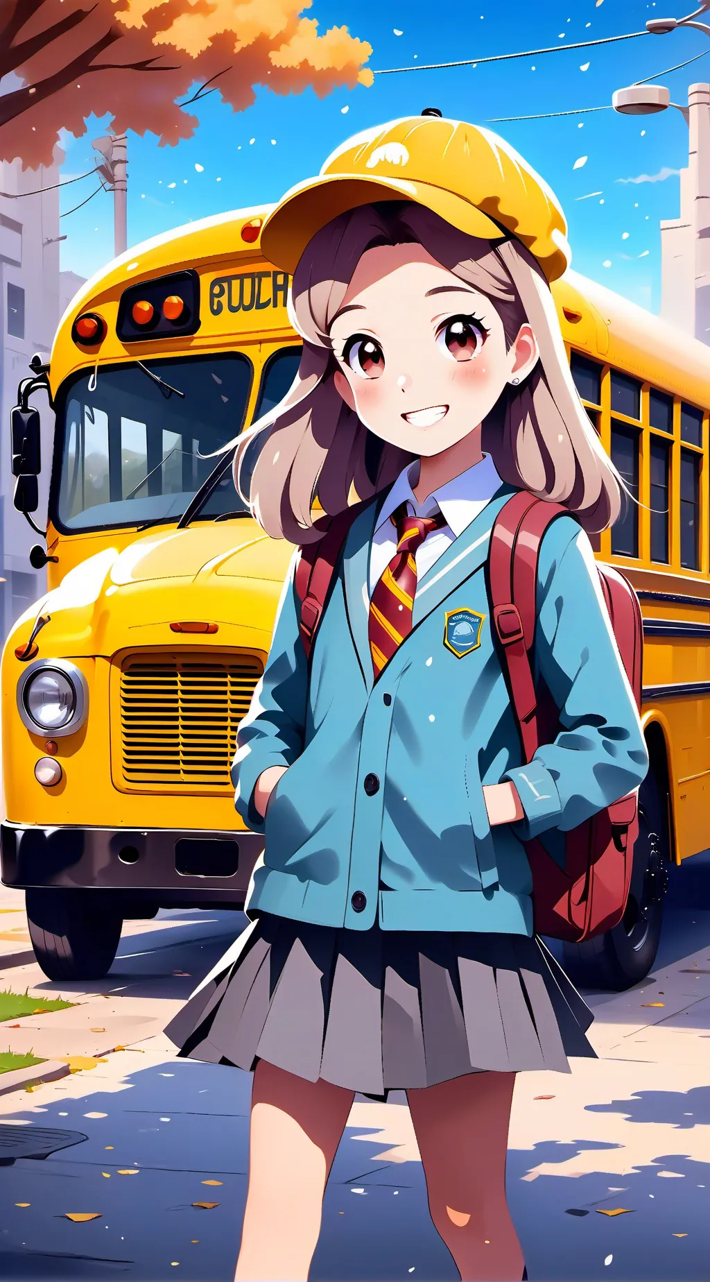 ai character: School bus pp background