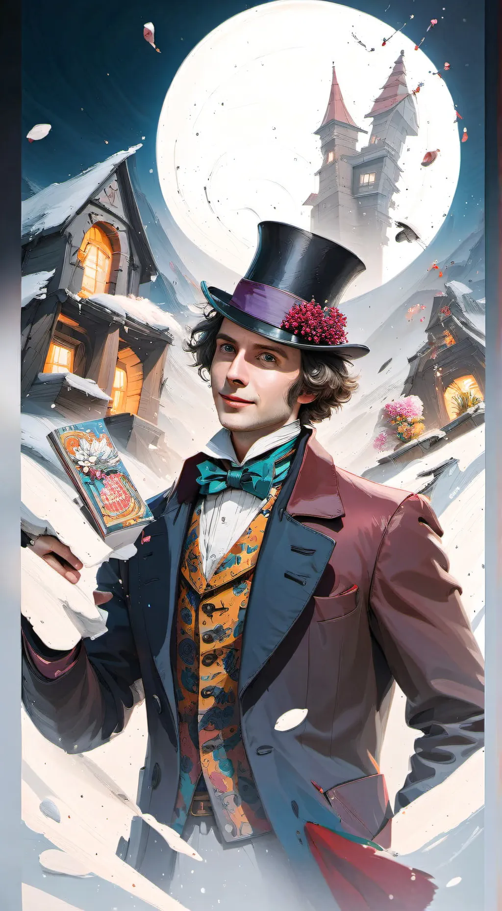 ai character: willy Wonka  background