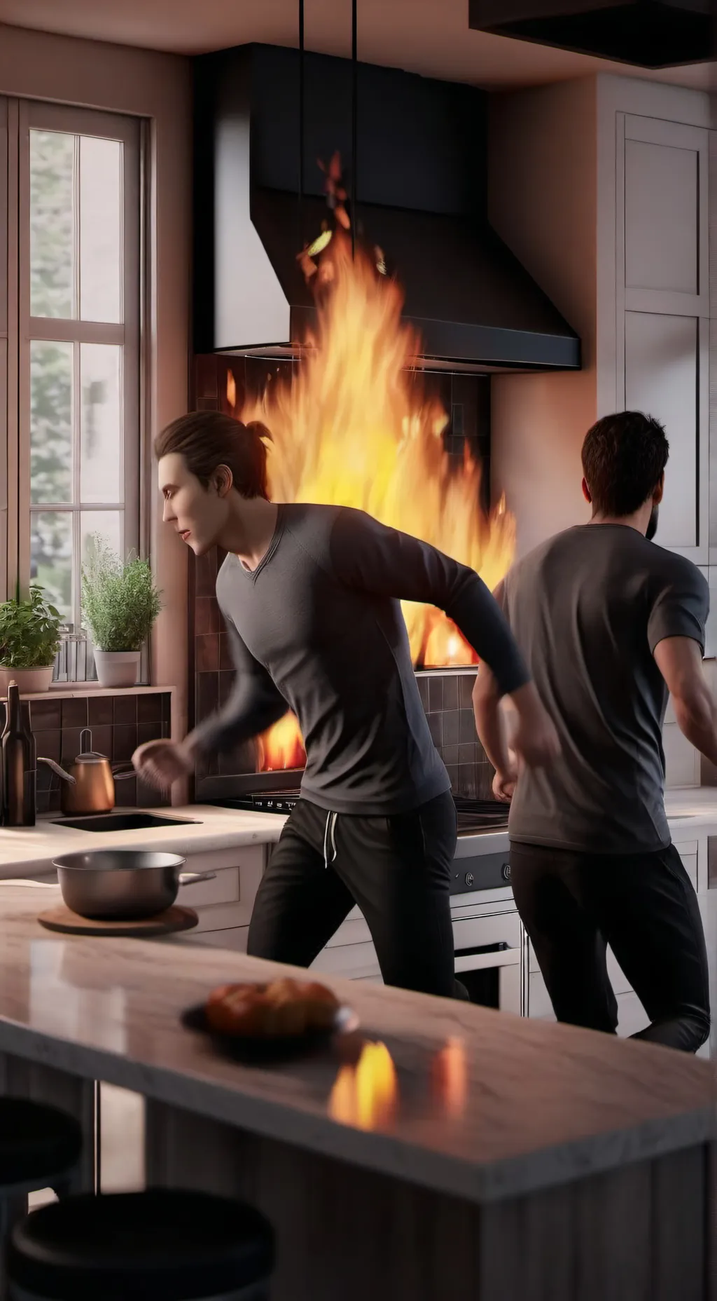 ai character: Kitchen chaos  background