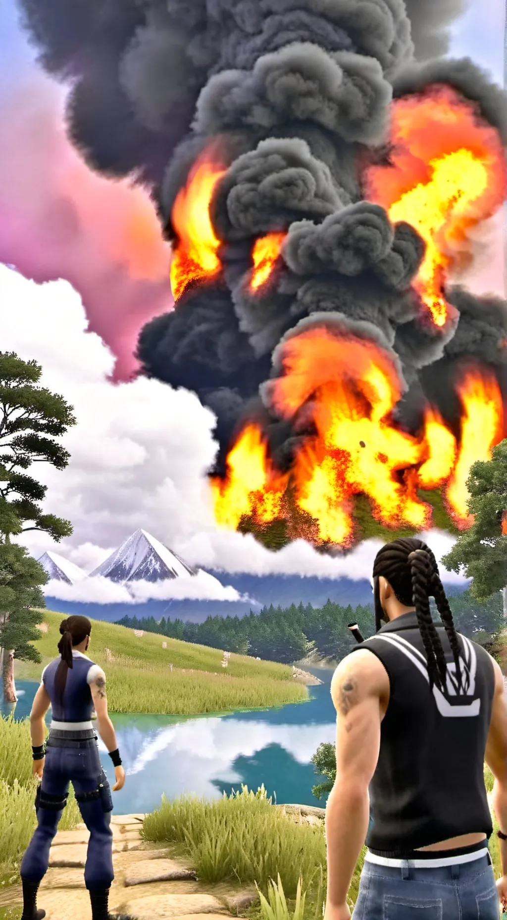 ai character: Forest fire background