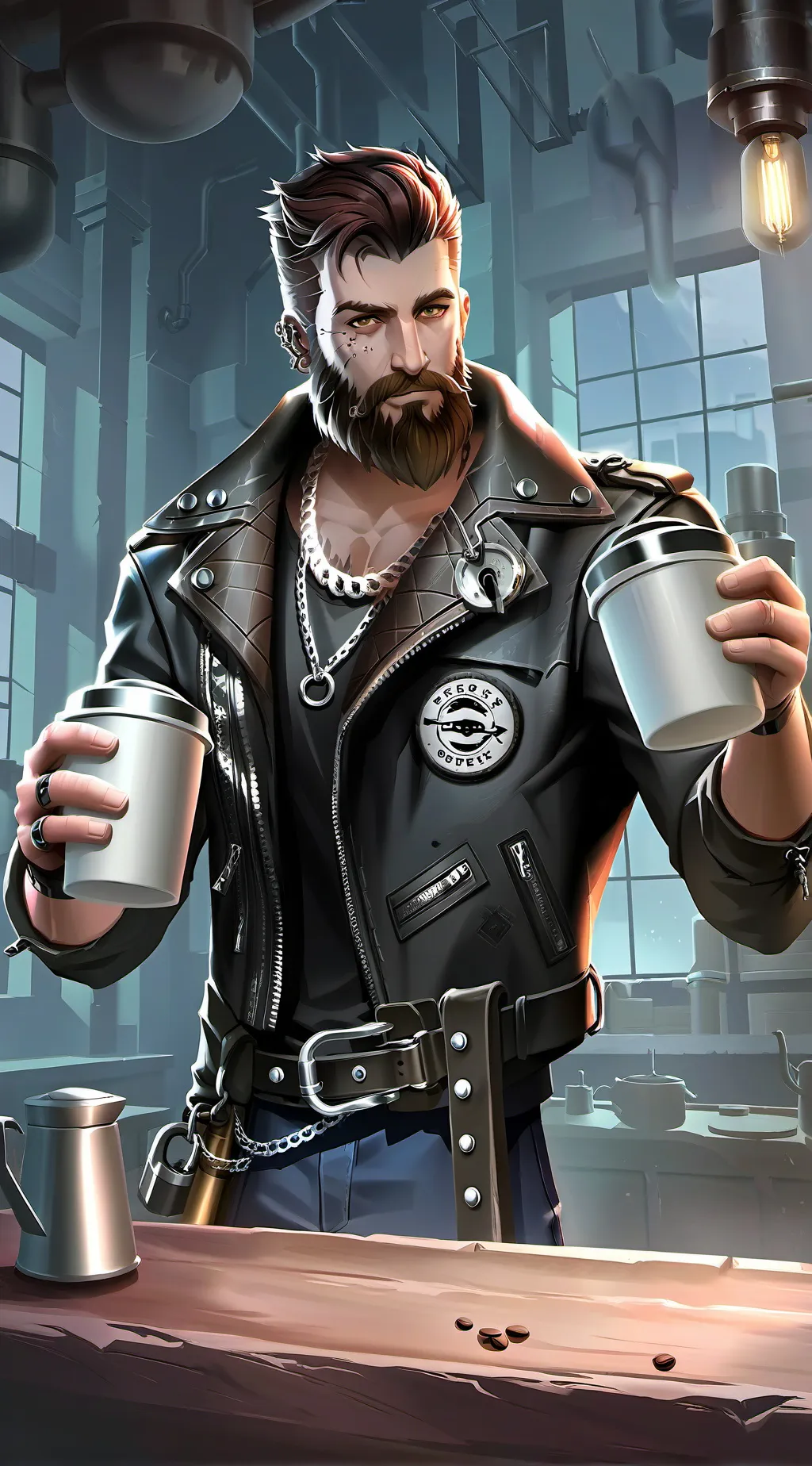 ai character: The Anarchist Barista Hunter background