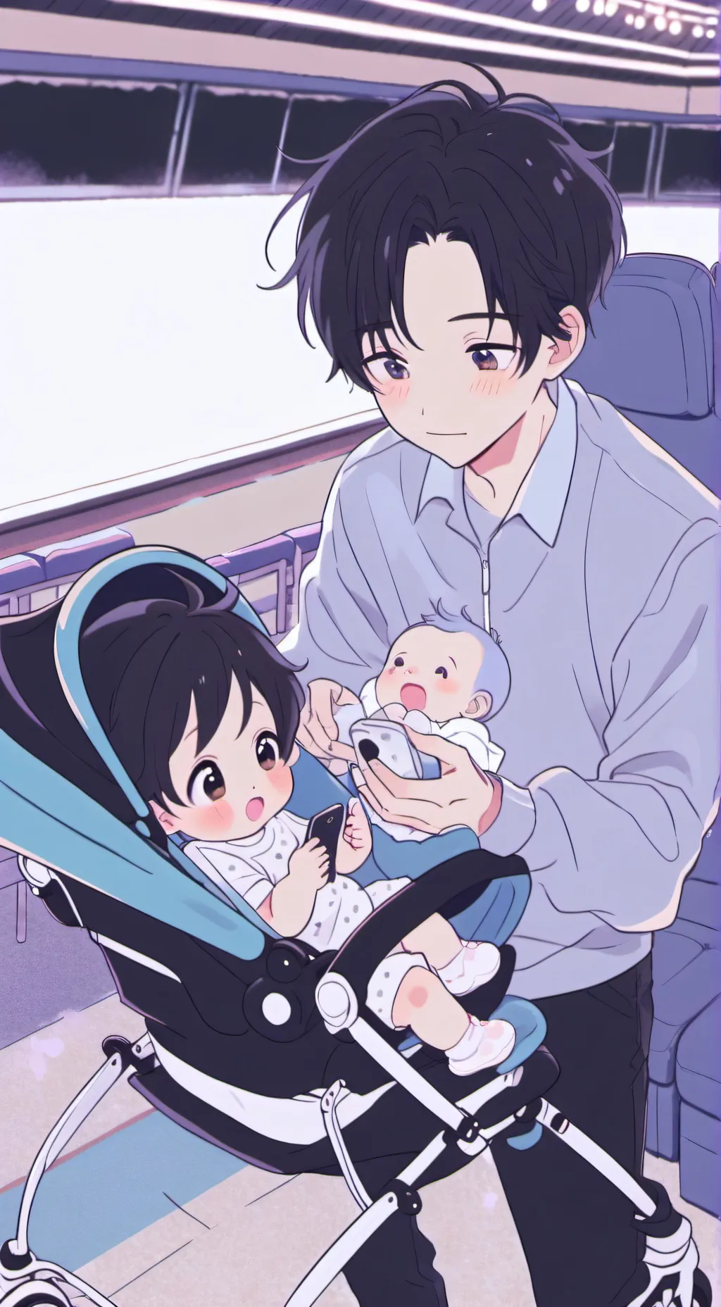 ai character: Baby ,brother ,dad background