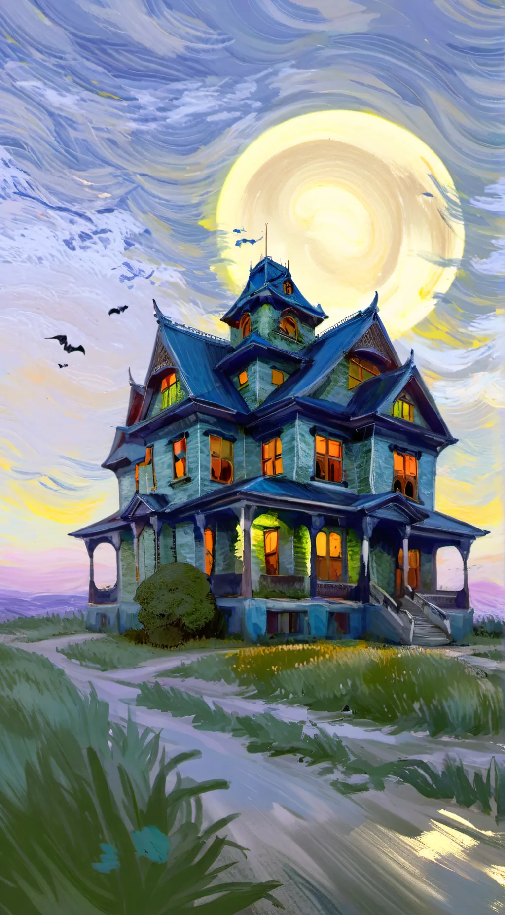 ai character: Mha Haunted House background