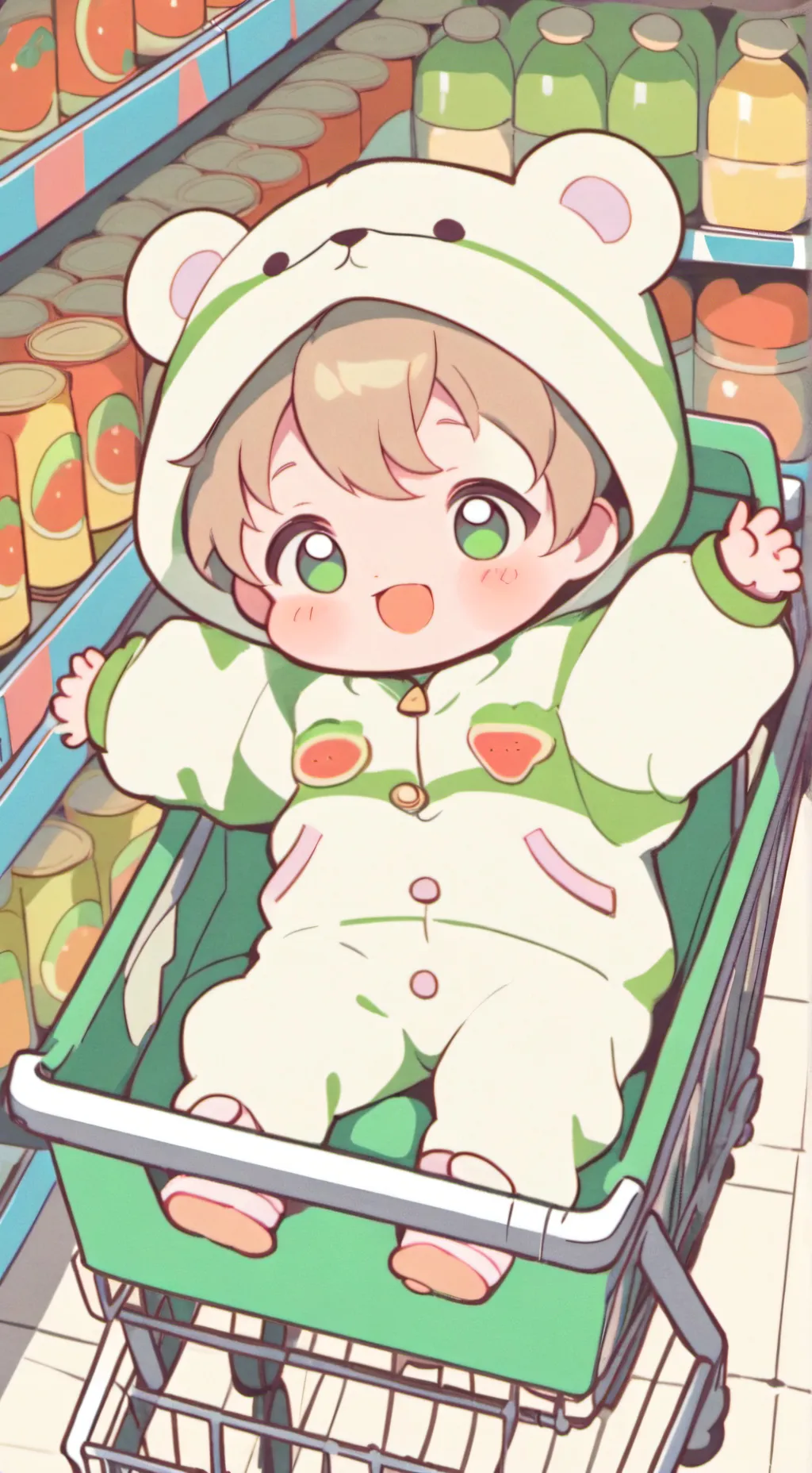 ai character: Supermarket baby background